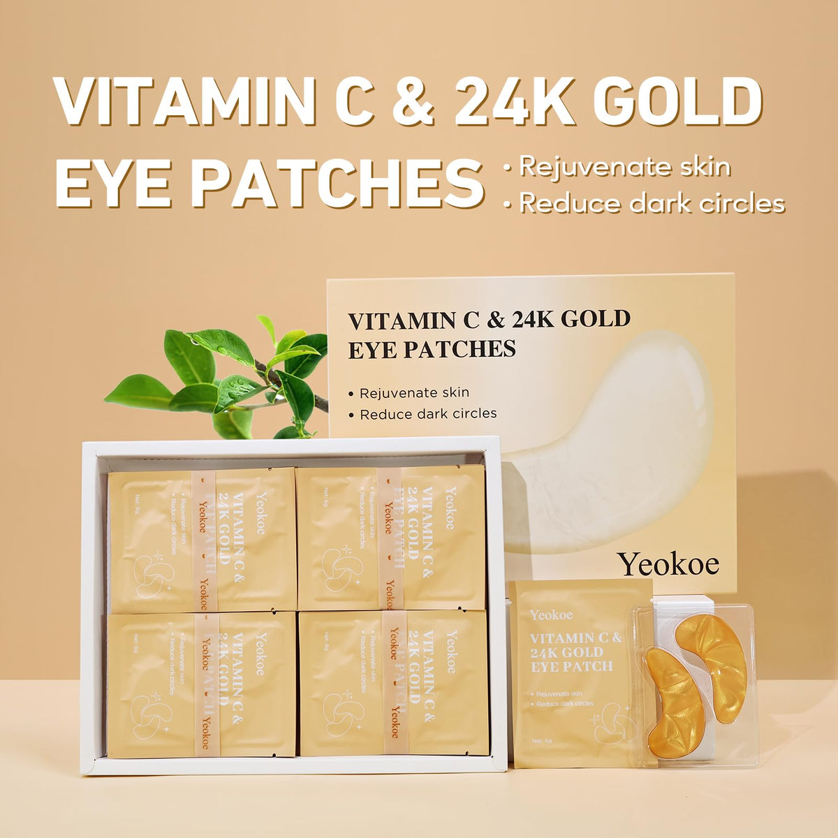 Yeokoe Under Eye Patches for Dark Circles,Puffy Eyes,20 Pairs Face Masks SkinCare With Vitamin C and 24k Gold