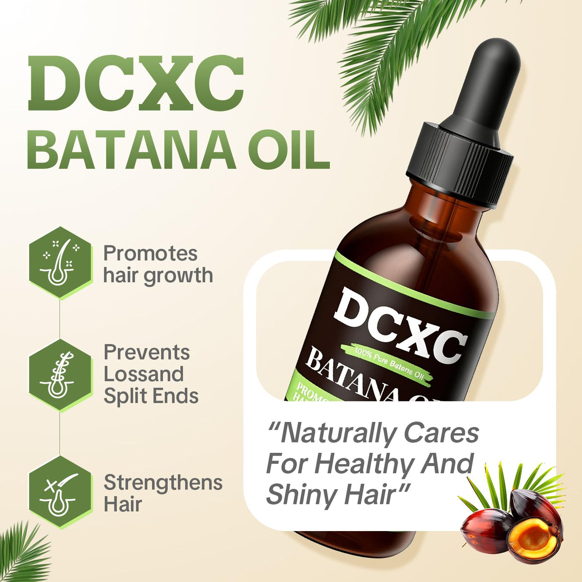 DCXC 100% Pure Batana Oil for Hair Growth - Natural Scalp Care & Hair Thickening Treatment | Revitalizes Damaged Hair, Reduces Breakage & Enhances Shine | Deep Conditioner for All Hair Types - 2oz