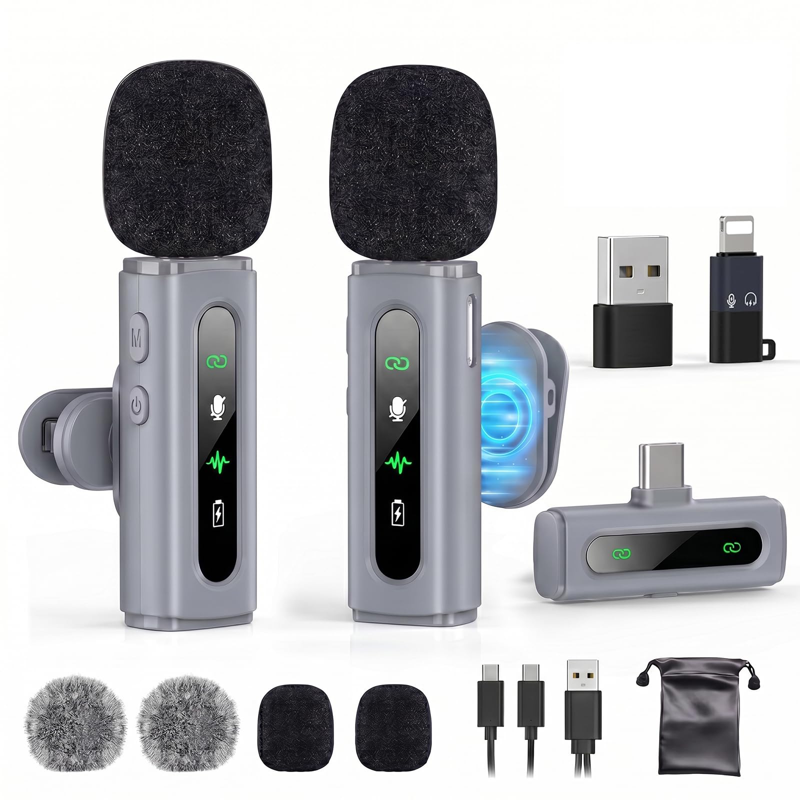 USB C Lavalier Microphone Wireless Mini Mic for Type-C Android Phone/Tablet/PC Video Recording Clip-on Mics with Rotatable Clip&Denoise Recording, Ideal for Vlog Tiktok Youtube Content Creator, Gray