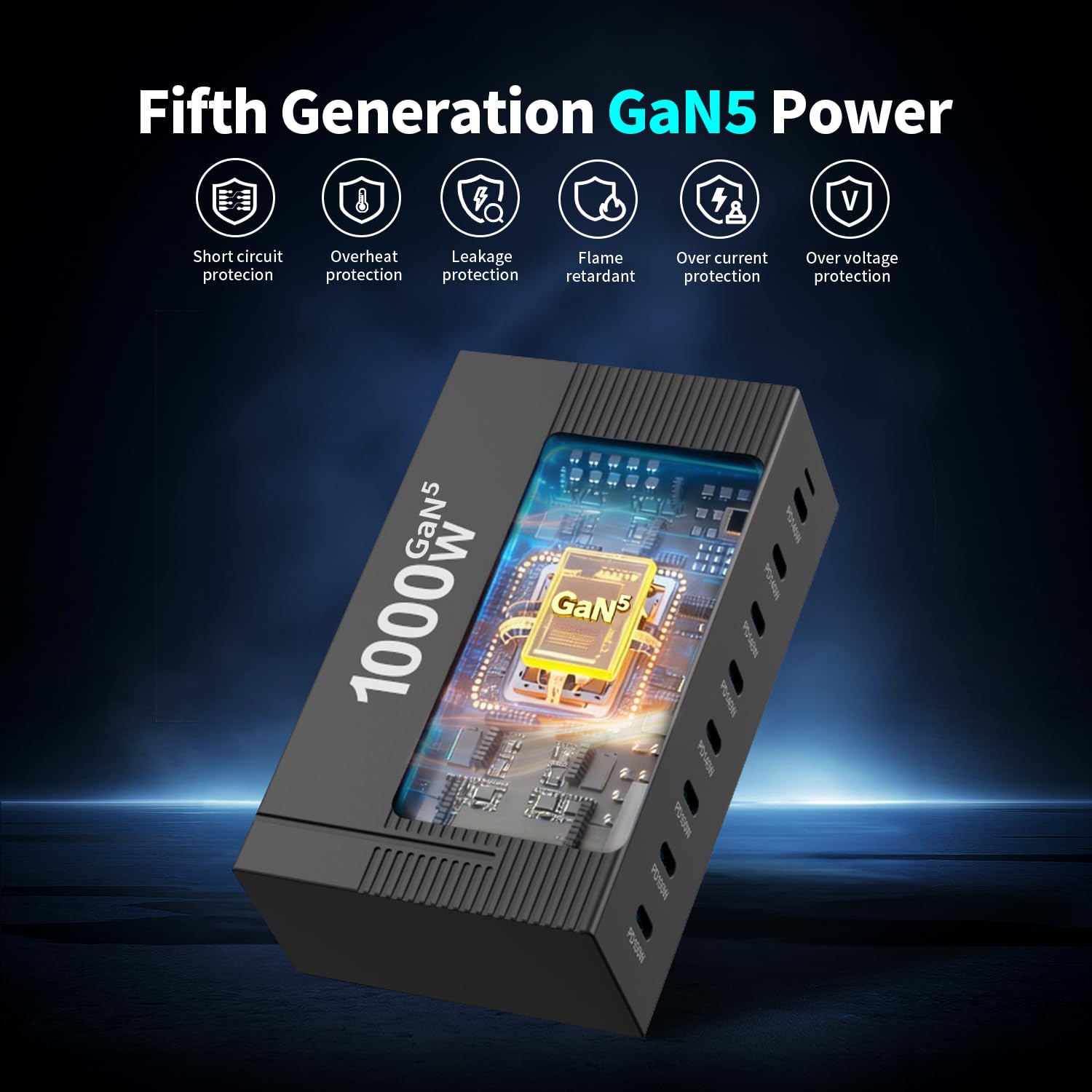 1000W 8-Port GaN5 Desktop Charging Station, High-Power USB Charging Hub with 5X 140W and 3X 100W PD Ports, Fast Charger for Laptops, Tablets, and Smartphones