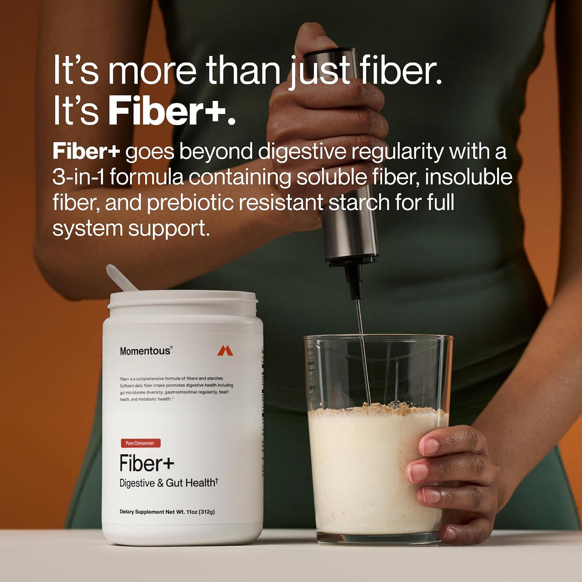 Momentous Fiber+, Psyllium Husk Powder, Multi-Source Blend, Pure Cinnamon