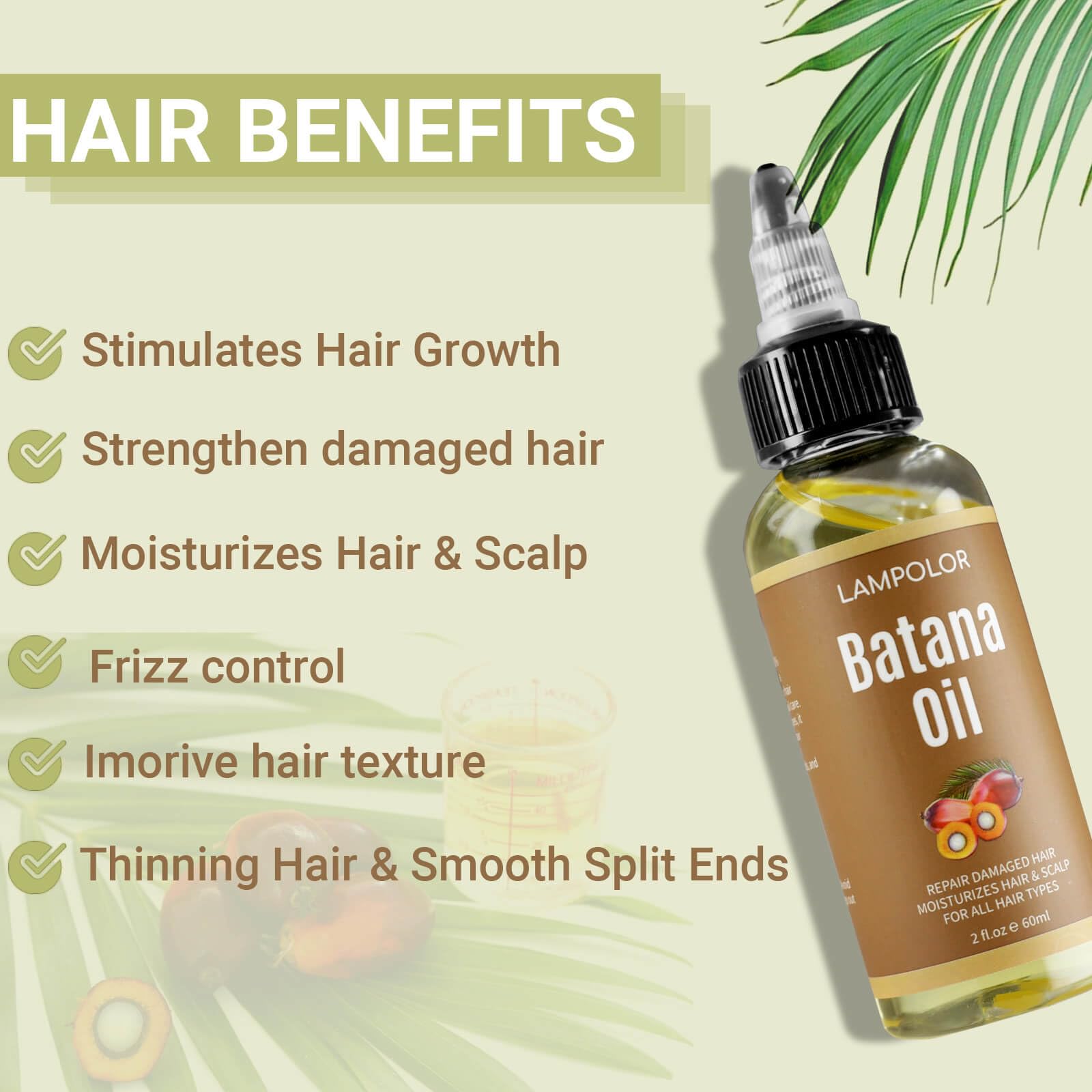 RAW Batana Oil for Hair Growth, Dr Sebi Organic Unrefined Batana Oil from Honduran, 100% Pure & Natural Hair Growth for Thicker & Stronger Hair - 2 FL OZ - 60Ml - 1Pack