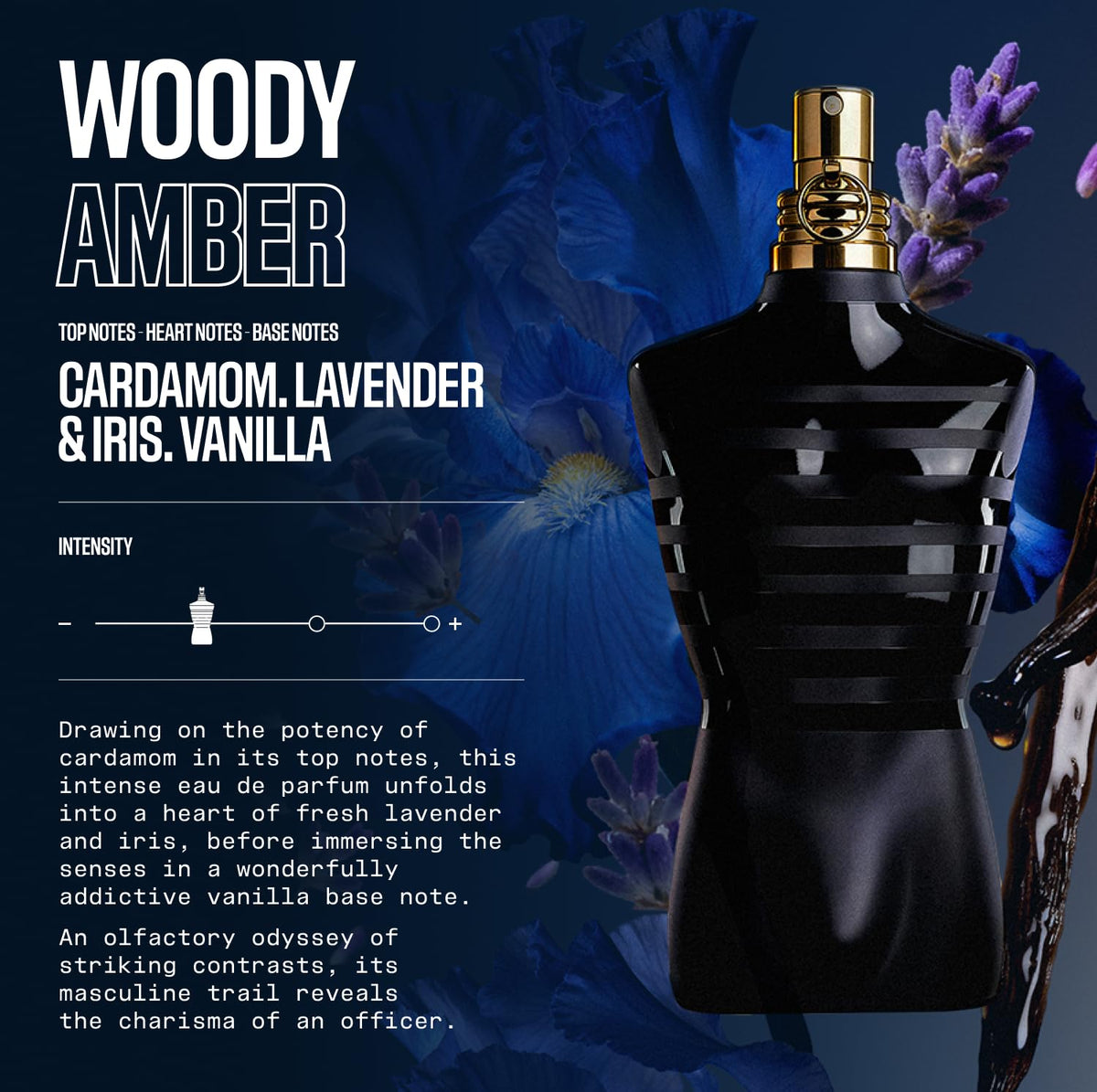Jean Paul Gaultier Le Male Le Parfum - Amber Woody Eau de Parfum Intense for Men Fragrance - Cardamom, Lavender & Iris, Vanilla - Men's Perfume Spray, 2.5oz
