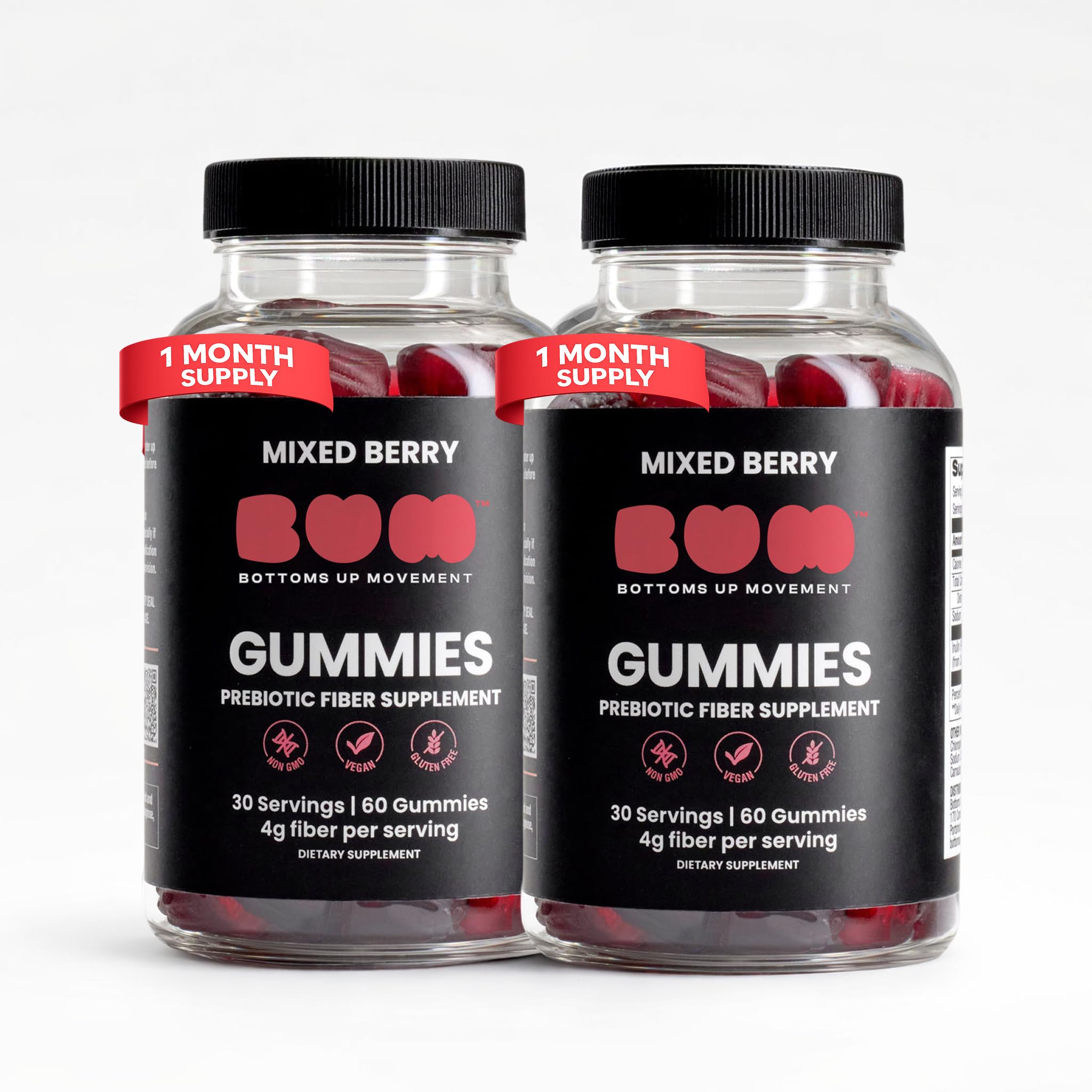 Bum Prebiotic Fiber Supplement - Inulin Prebiotic Fiber Gummies for Men for Peachy Digestive Health, Regularity & Boating Relief - 4g Per Serving - 120 Gummies, Pack of 2 (120 Gummies, Pack of 2)