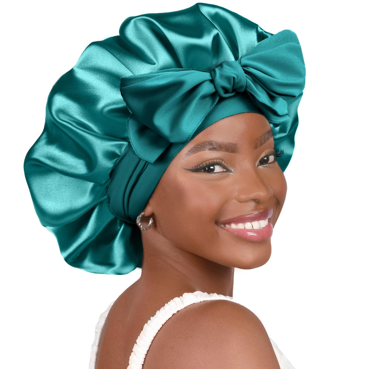 YANIBEST Adjustable Satin Bonnet for Sleeping Women Double Layer Hair Wrap Reduce Friction Prevent Frizz Natural Curly Hair, Blue Zircon