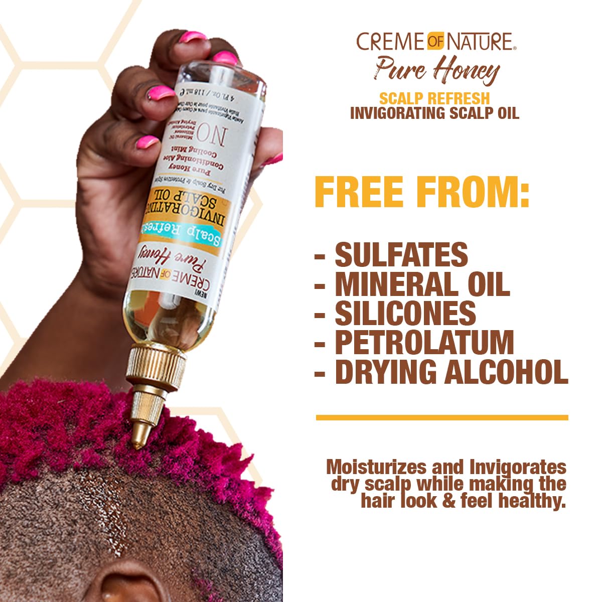 Creme of Nature Pure Honey Scalp Refresh Invigorating Scalp Treatment Oil, Lightweight Formula with Mint & Aloe, Moisture & Shine for All Hair Types & Styles, 4.2 oz