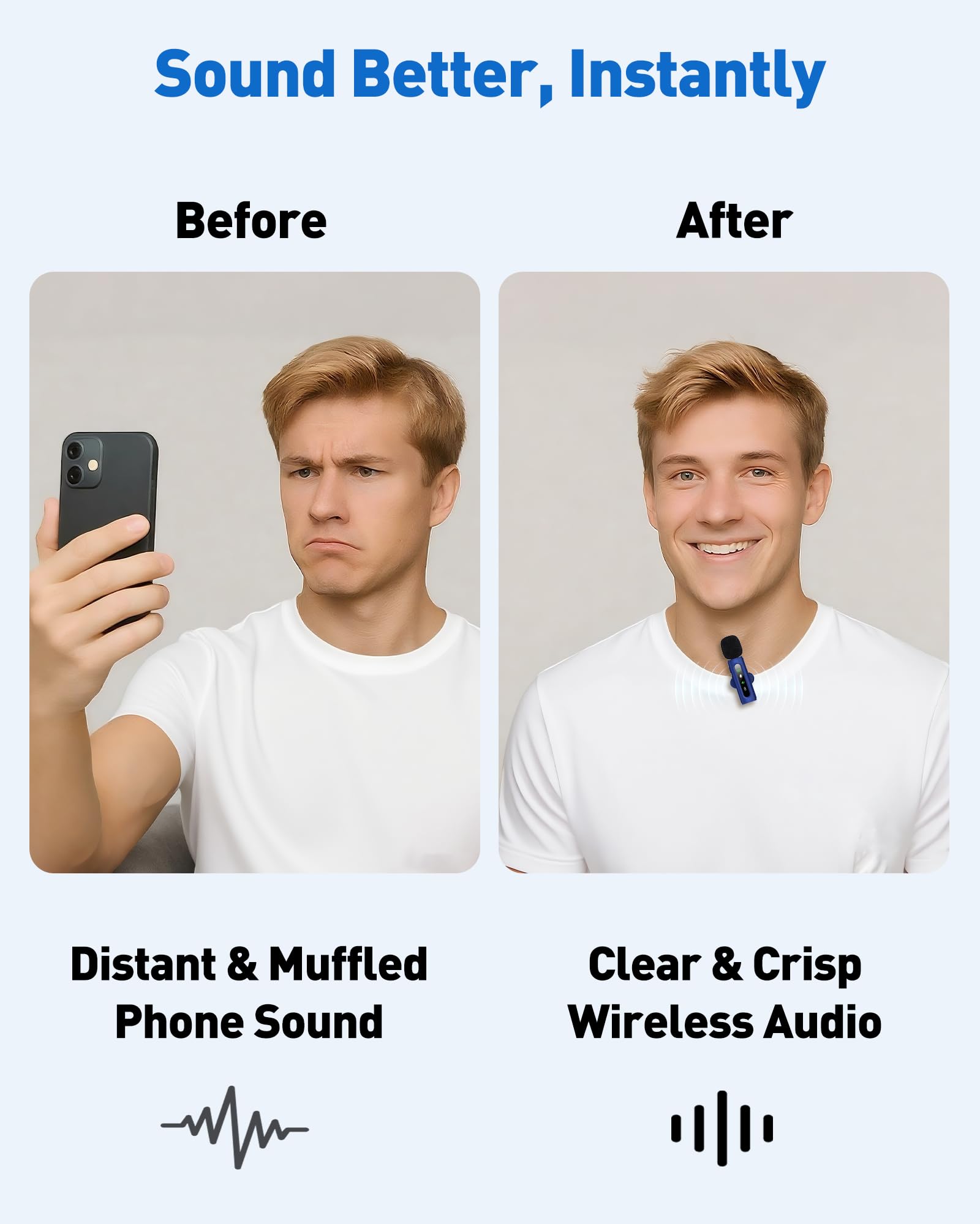 USB C Lavalier Microphone Wireless Mini Mic for Type-C Android Phone/Tablet/PC Video Recording Clip-on Mics with Rotatable Clip&Denoise Recording, Ideal for Vlog Tiktok Youtube Content Creator, Blue