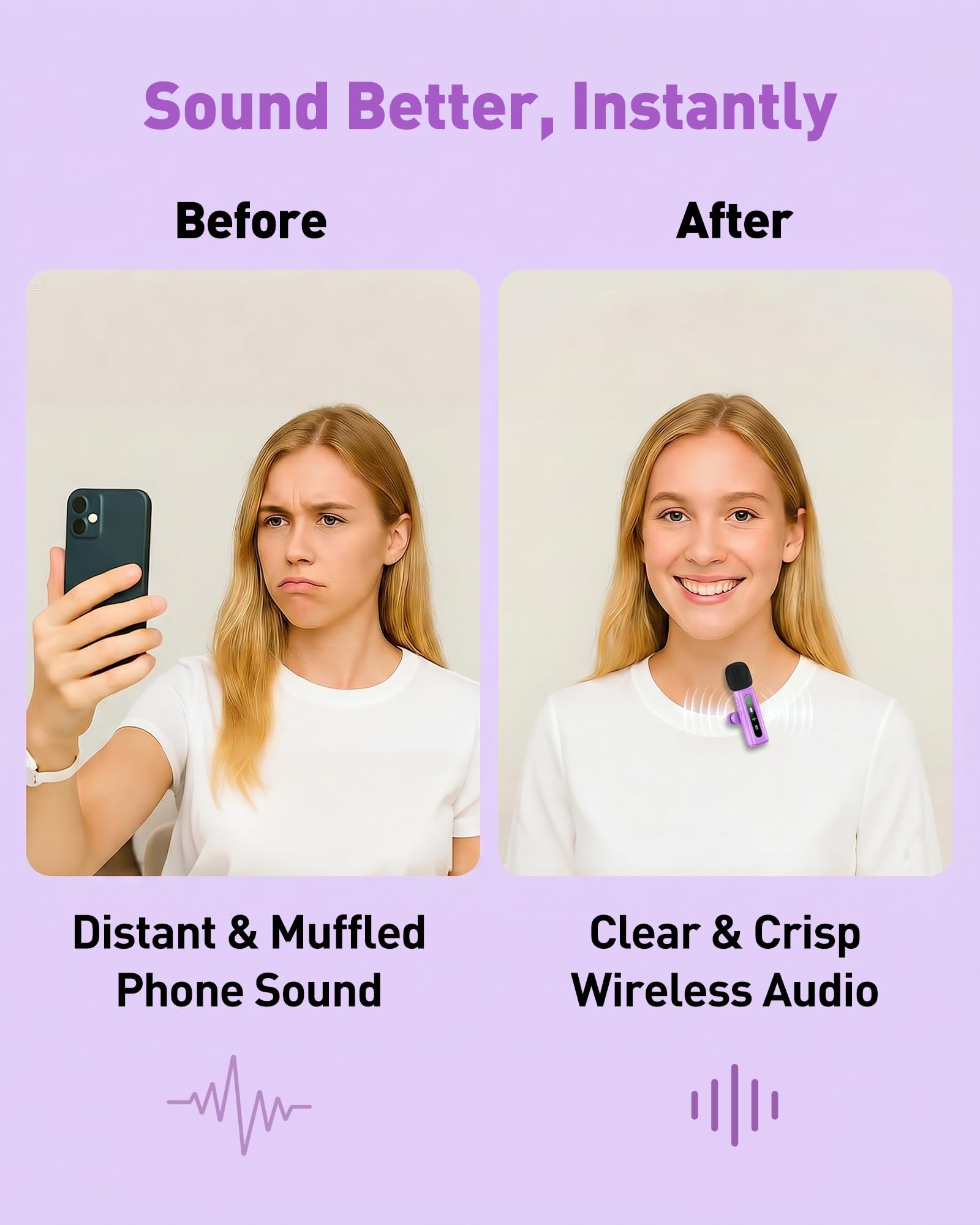USB C Lavalier Microphone Wireless Mini Mic for Type-C Android Phone/Tablet/PC Video Recording Clip-on Mics with Rotatable Clip&Denoise Recording, Ideal for Vlog Tiktok Youtube Content Creator, Purple