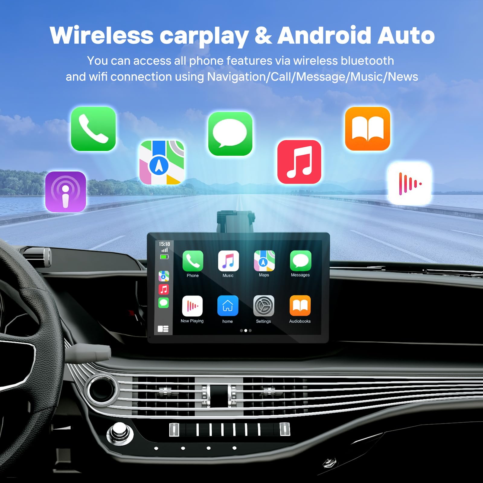 9" Wireless Apple Carplay Screen for Car with OTA Update, Backup Camera