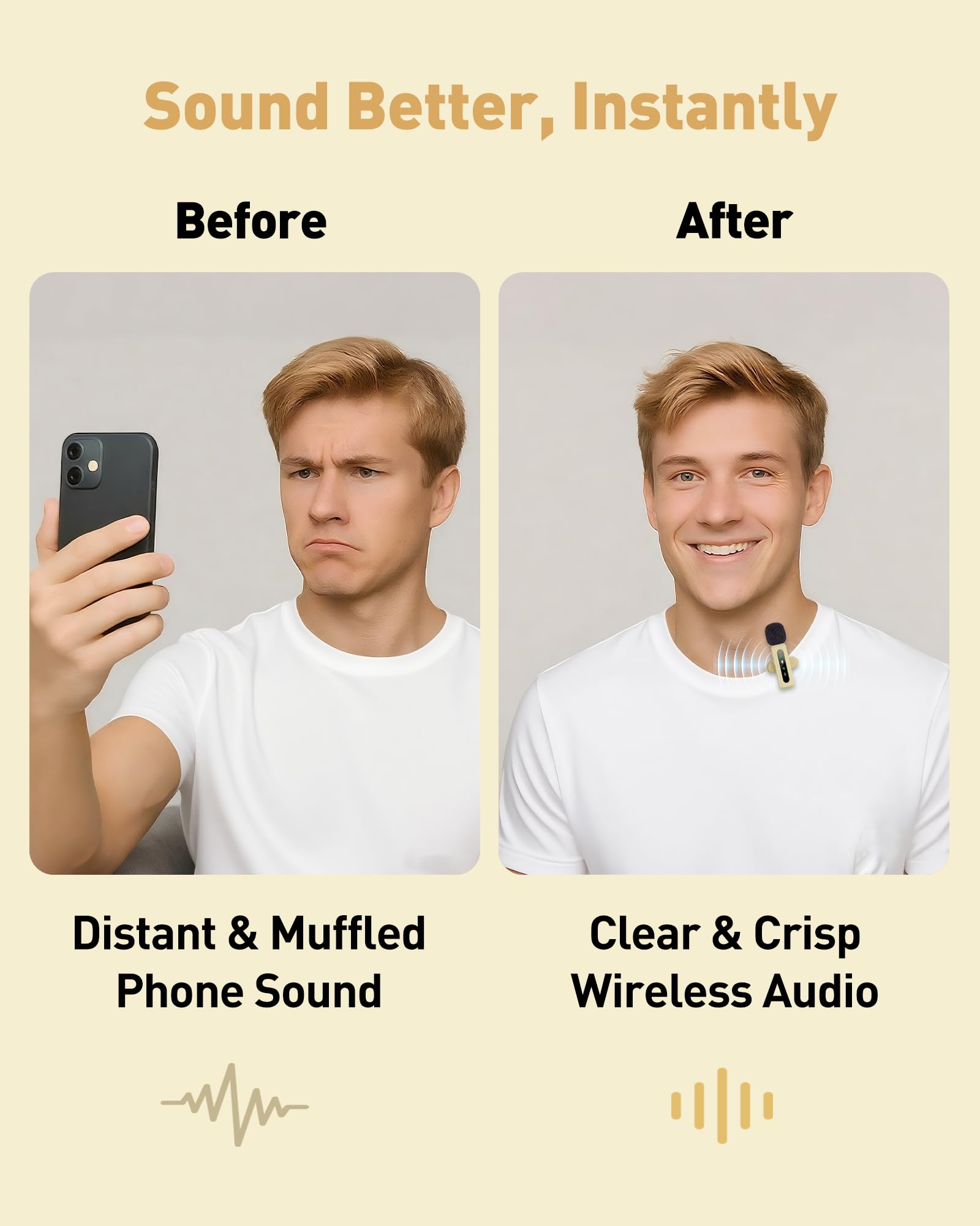 USB C Lavalier Microphone Wireless Mini Mic for Type-C Android Phone/Tablet/PC Video Recording Clip-on Mics with Rotatable Clip&Denoise Recording, Ideal for Vlog Tiktok Youtube Content Creator, Beige