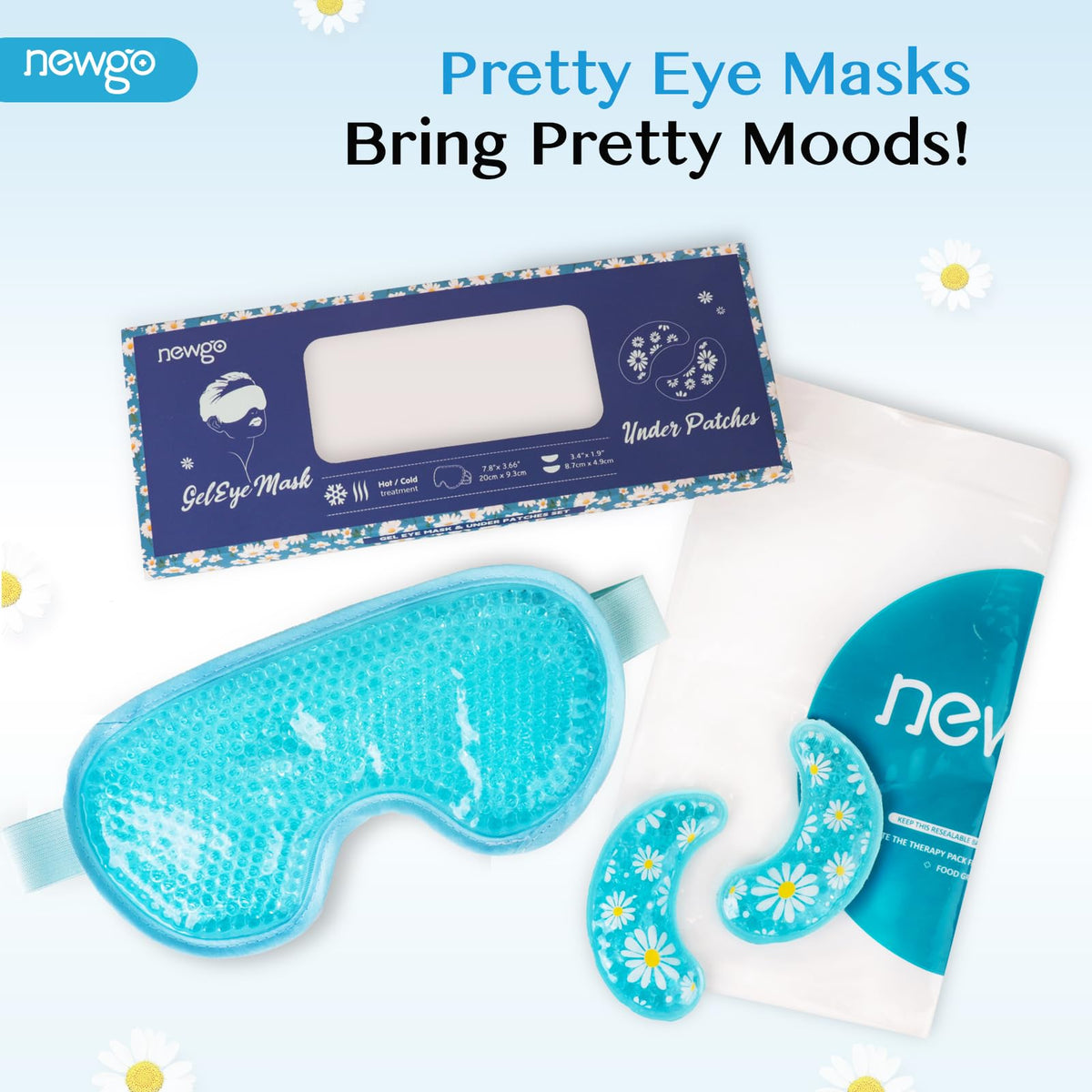 NEWGO Cooling Eye Mask with Gel Eye Pad – Cold Ice Pack for Puffy Eyes, Dark Circles, Headache & Stress Relief (Blue Set)