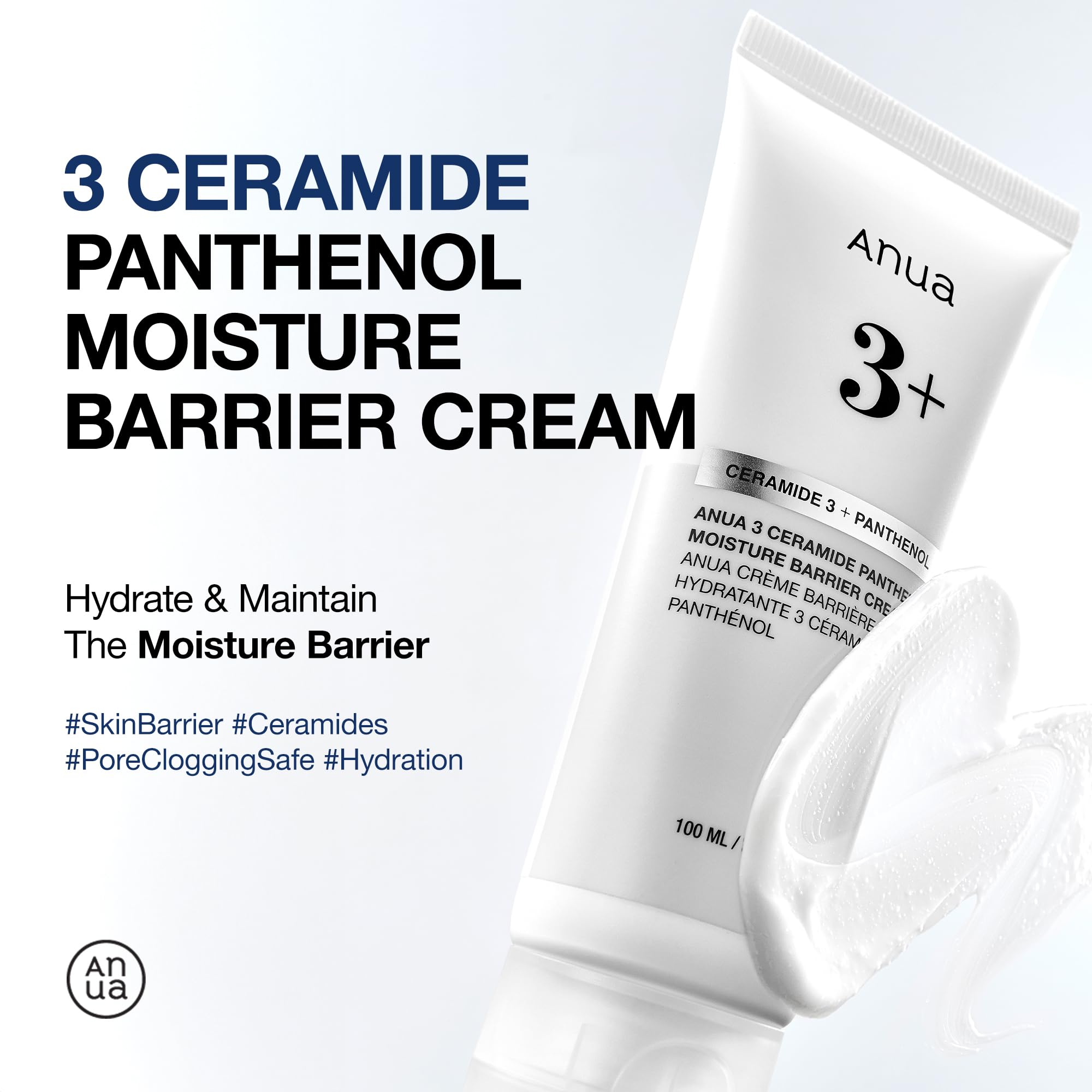 ANUA 3 Ceramide Panthenol Moisture Barrier Cream, Hydrating Daily Face Moisturizer for All Skin Types, Soothing, Non Comedogenic, with Centella for Skin Barrier, Korean Skincare, 3.38 fl oz.