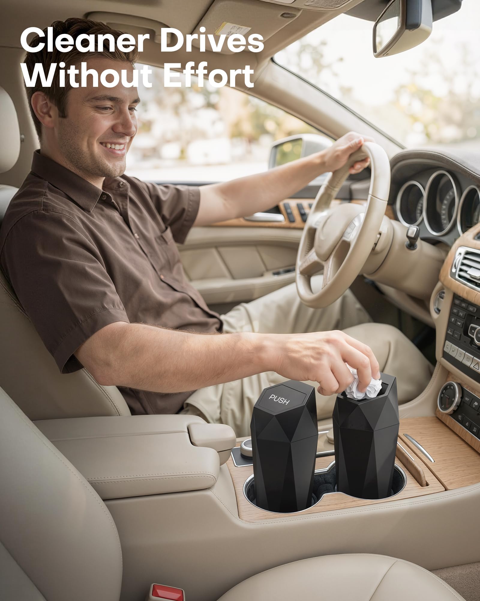 HOTOR Car Trash Can with Lid - 2 Pack, Car Accessories for Interior, Leakproof Vehicle Garbage Can with 30 Attached Trash Bags, Multipurpose Organizers and Storage for Home, Office, Black