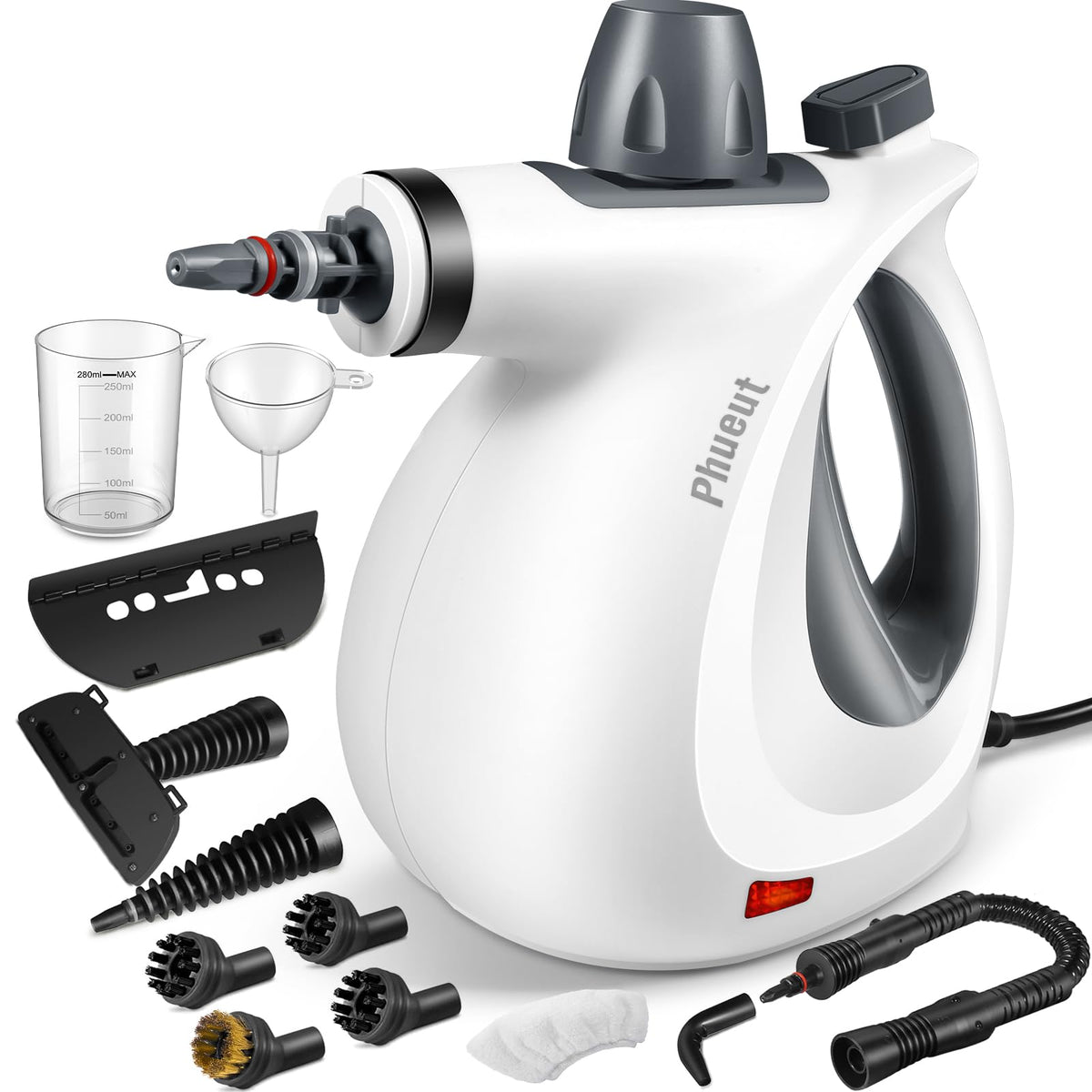 Phueut Pressurized Handheld Multi-Surface Natural Steam Cleaner with 12 pcs Accessories, Multi-Purpose Steamer for Home Use, Steamer for Cleaning Floor, Upholstery, Grout and Car（White）