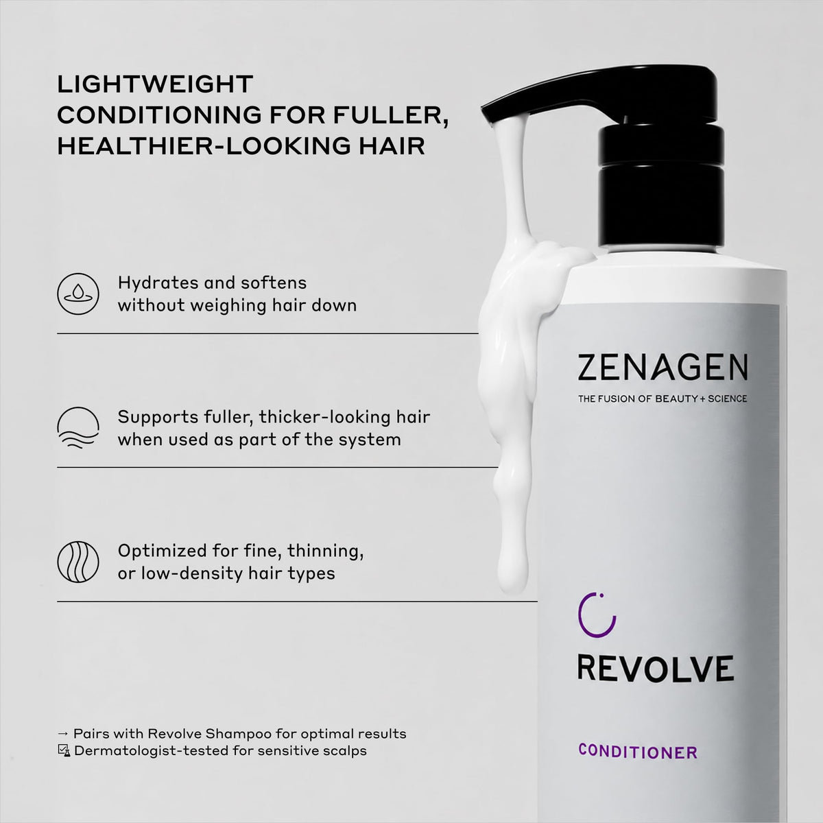ZENAGEN Revolve Conditioner (Unisex) | Supports Scalp Health & Appearance of Fuller, Healthier Hair, Developed for Fine & Visibly Thinning Hair, Plant-Based, Color-Safe, Vegan, 473 mL / 16 oz