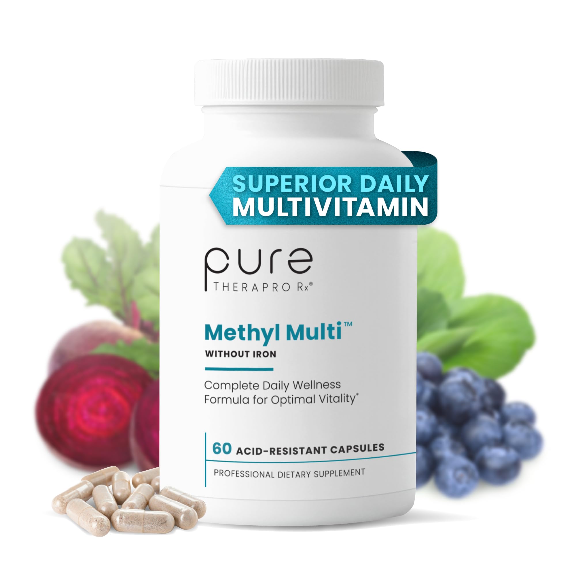 Pure Therapro Rx Methylated Multivitamin for Men and Women | Methyl Multi Without Iron + Methyl B12 & Methylfolate | Pharma Grade | 60 Capsules, 1-Month Supply