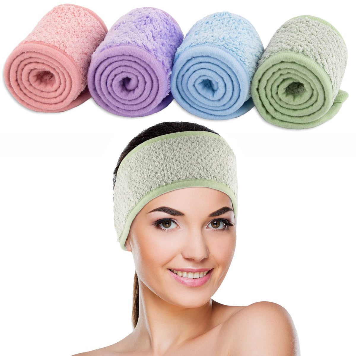 Whaline 4Pcs Spa Facial Headband Coral Fleece
