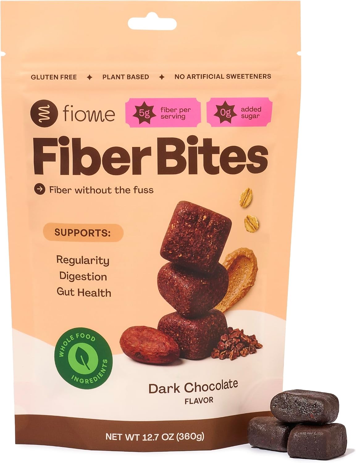 Fiome Fiber Bites, 5g Daily Fiber Supplement, Dark Chocolate, 30 Servings