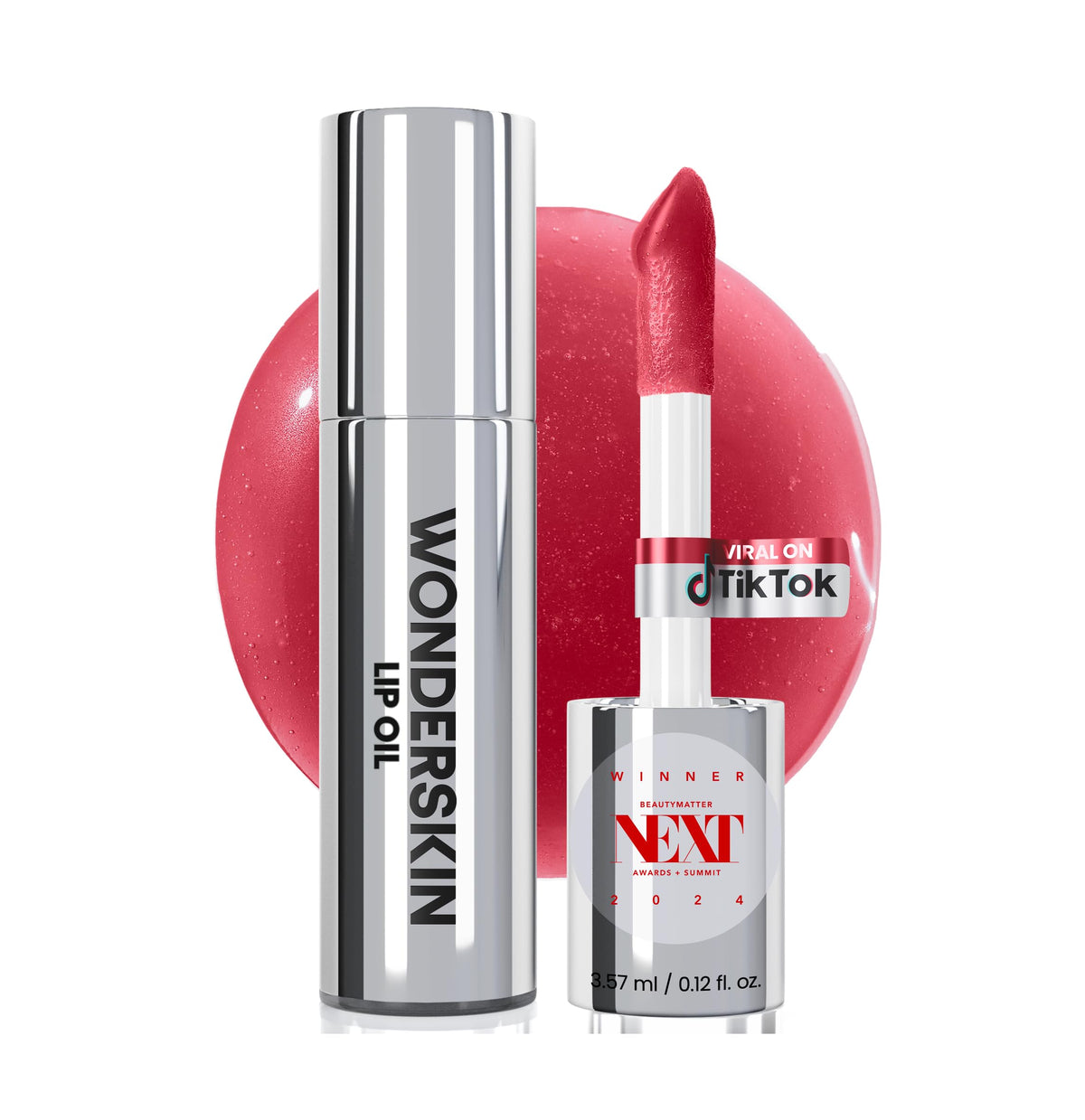 Wonderskin Lip Oil Rehab Serum - Tinted Lip Oil for Women, Hydrating, Moisturizing, and Non-Sticky Red Tint Serum for Dry Lips (Amour)