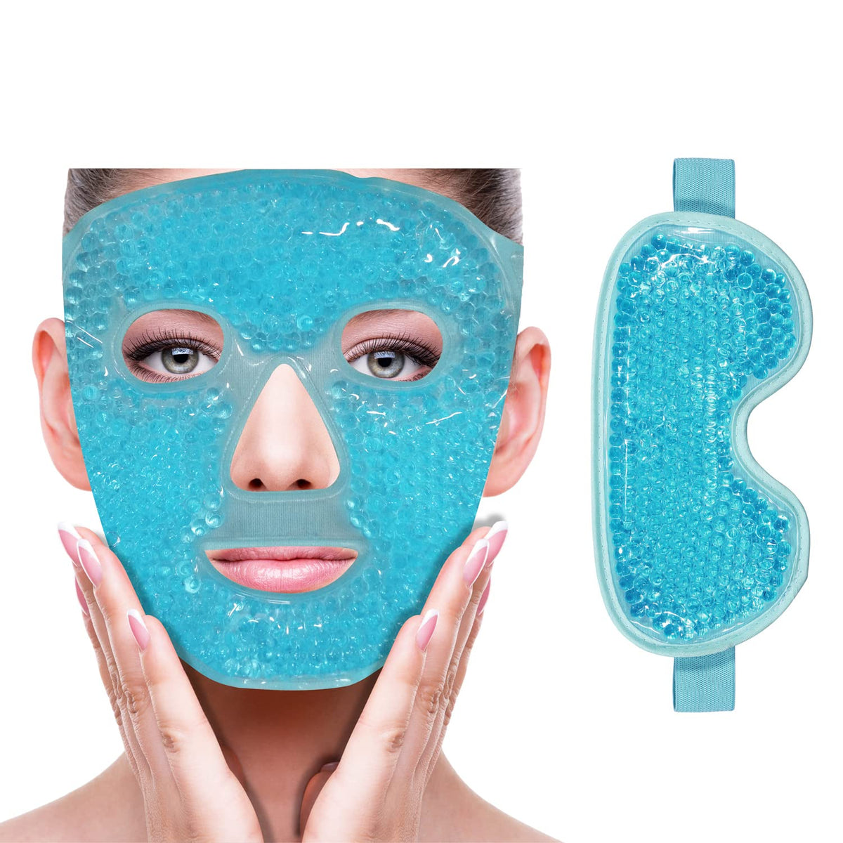ZNÖCUETÖD Cooling Ice Face Eye Mask for Reducing Puffiness, Bags Under Eyes,Sinus,Redness,Pain Relief,Dark Circles, Migraine,Hot/Cold Pack with Soft Plush Backing Gift for Women