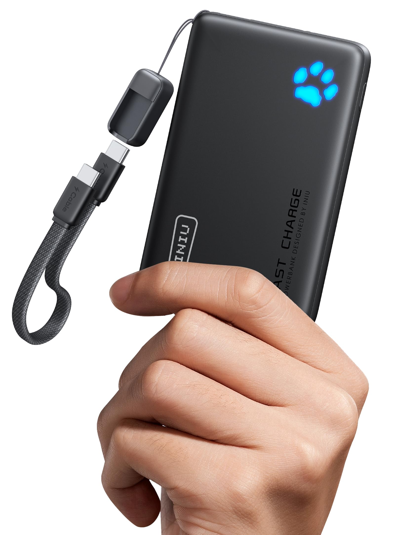 INIU 45W Fast Charging Portable Charger, 40% Smaller 10000mAh with Detachable Cable, Flight-Safe Travel Power Bank, USB C External Phone Battery Pack for iPhone 17 16 Pro iPad Samsung S26 Google etc