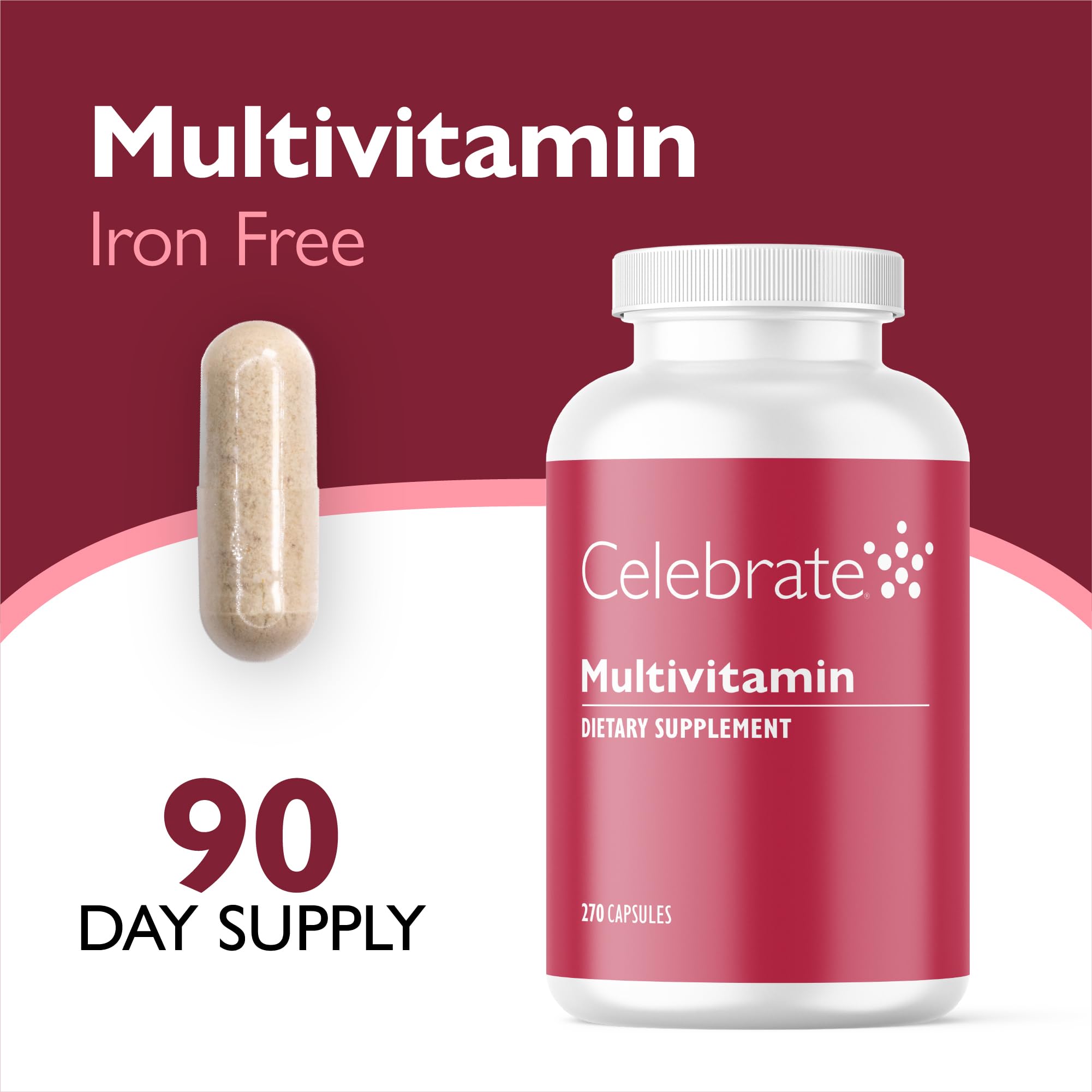 Celebrate Vitamins Bariatric Multivitamin, Iron Free - Post Gastric Bypass & Sleeve Gastrectomy Supplement for Men & Women - Essential Minerals & Vitamins A, B, D & E (270 Capsules)