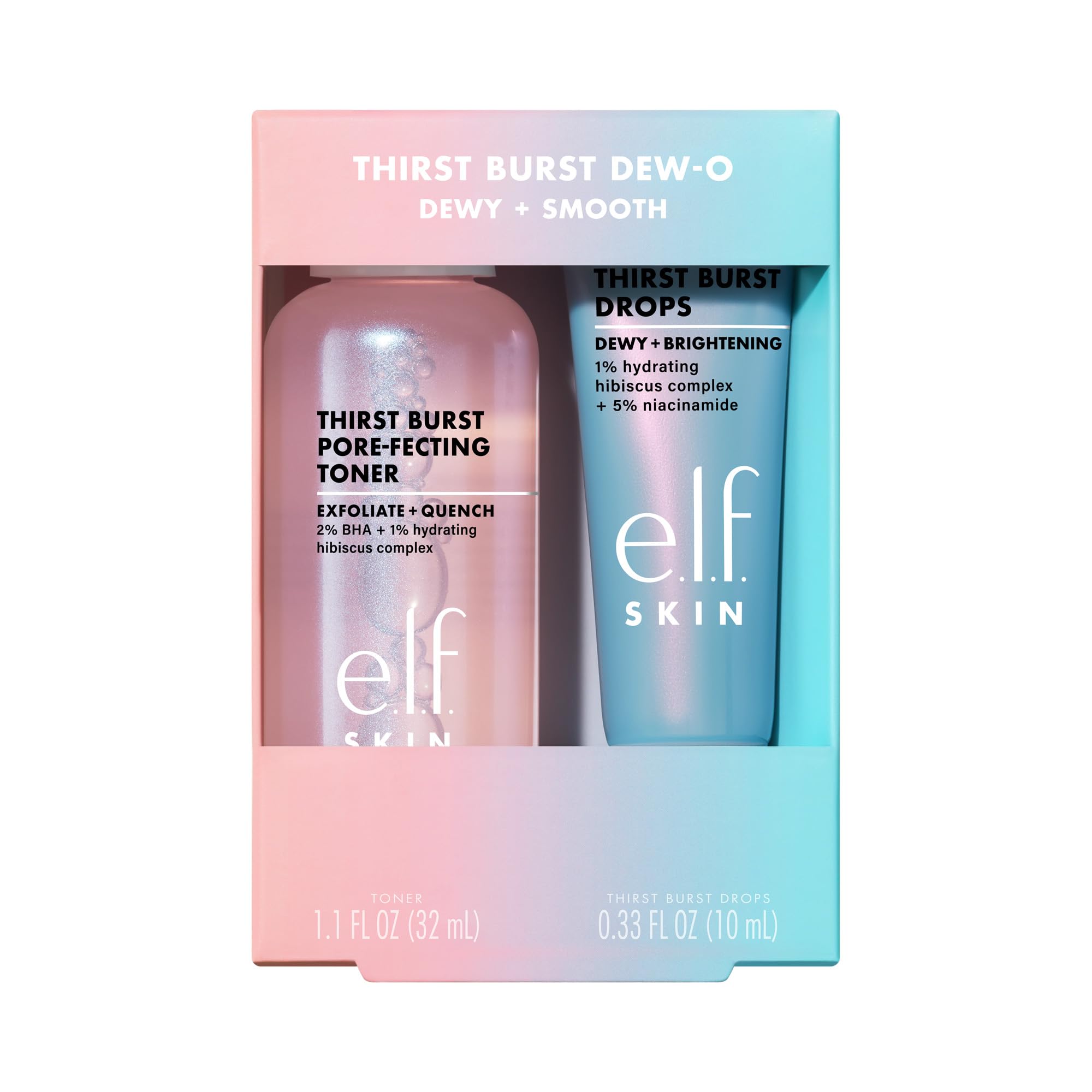 e.l.f. SKIN Thirst Burst Dew-O, Travel-Sized Skincare Set, Exfoliating Facial Toner & Hydrating Serum Drops, Gives Skin A Dewy, Bouncy Glow, Vegan & Cruelty-Free
