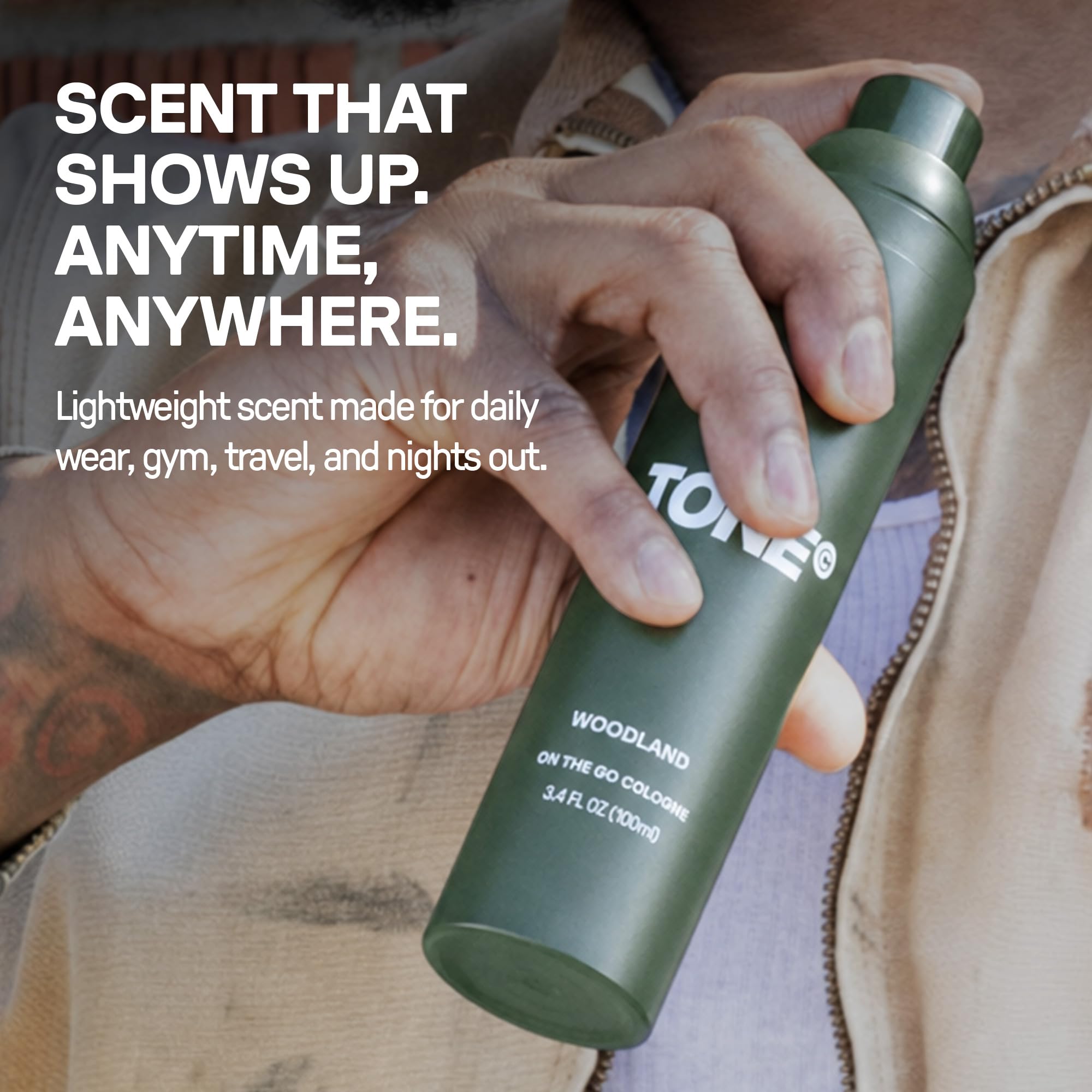 TONE Cologne for Men | Woodland Cologne Spray | Notes of Oud, Leather, and Sandalwood | On The Go | Cologne and Perfume Mist, Travel Size Spray, 3.4 oz
