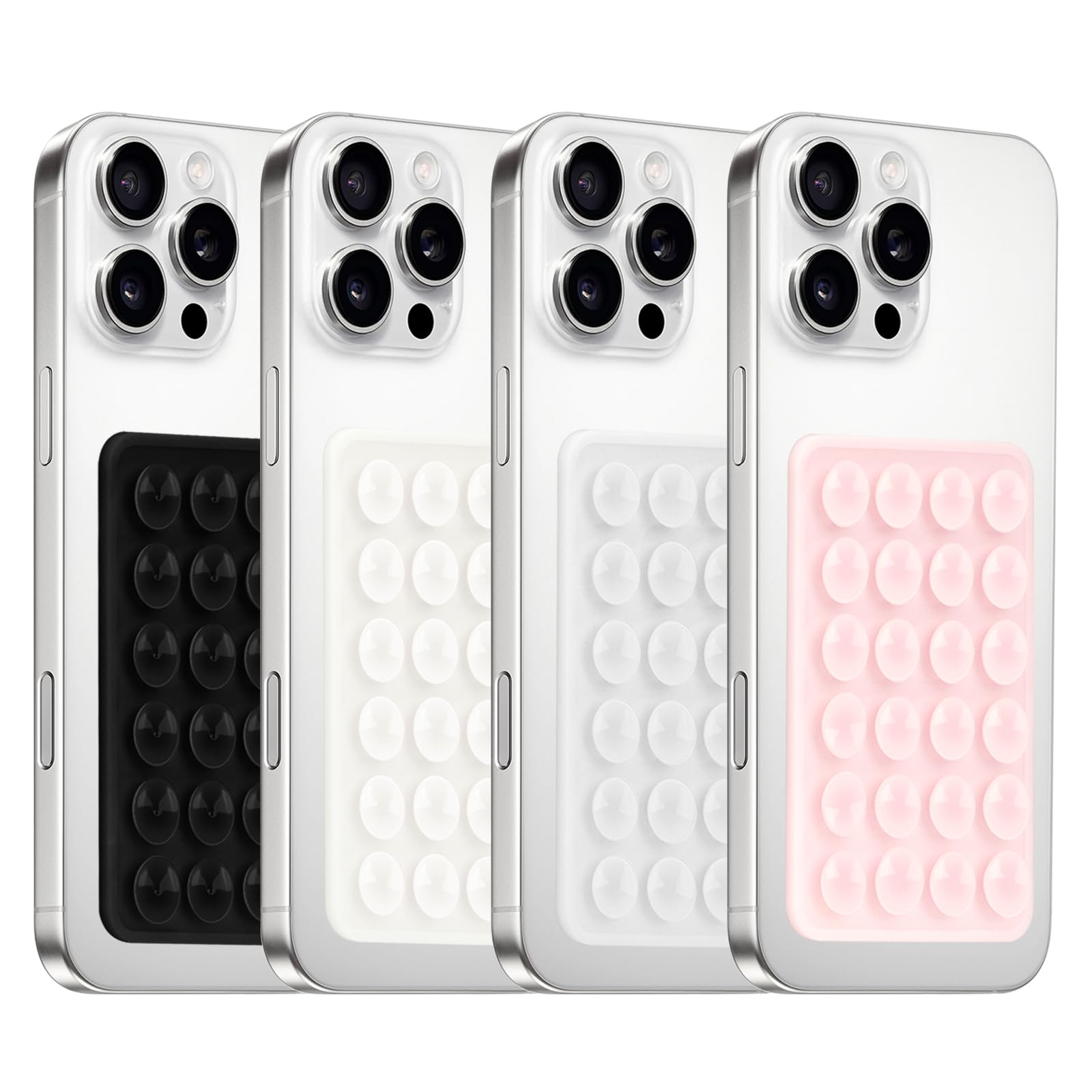 Yojaro 4Pack Silicone Suction Phone Case Mount, Silicon Adhesive Smartphones Stand Sticky, Hands-Free Phone Accessories Holder for Selfies and Videos (Black & White & Translucent & Light Pink)