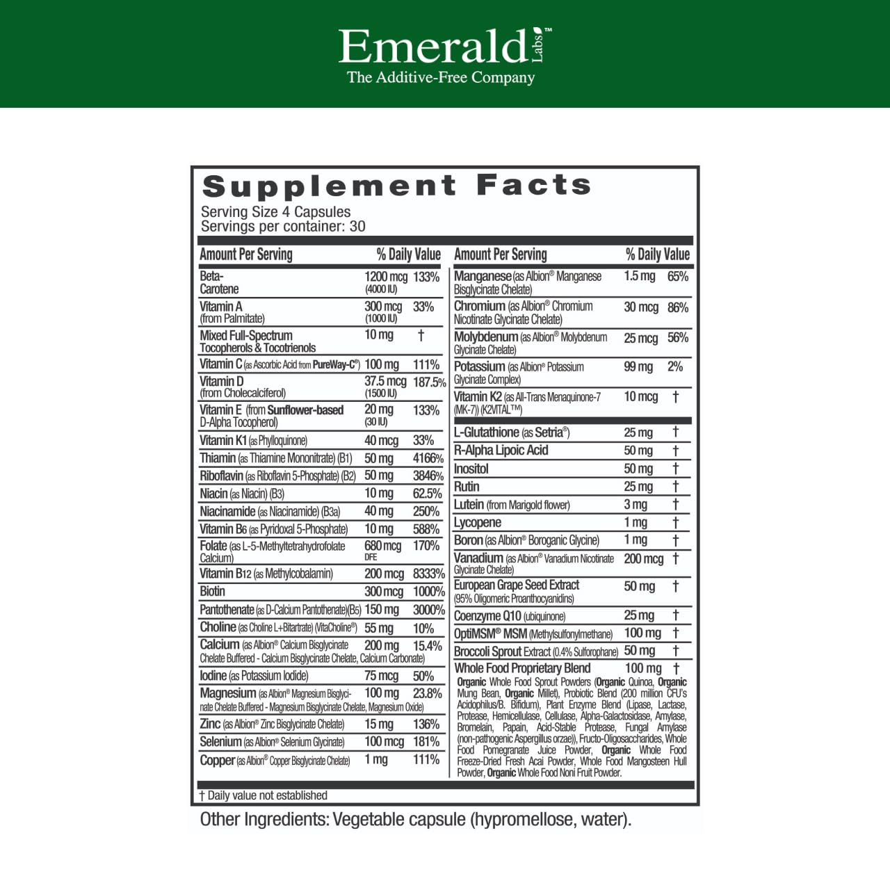 Emerald Labs Women's 45+ Clinical Multi - Multivitamin for Comprehensive Support, Bone & Heart Health* - Designed for Women 45+ - Gluten-Free & Vegetarian - 120 Vegetable Capsules (30-Day Supply)