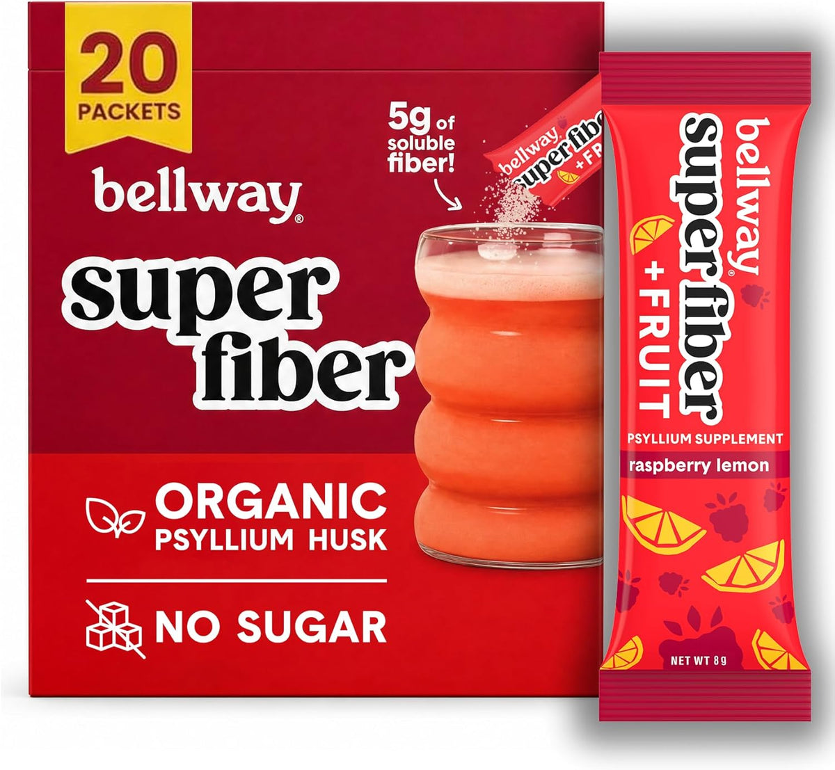 Bellway Super Fiber + Fruit Packets, Organic Psyllium Husk, Sugar-Free