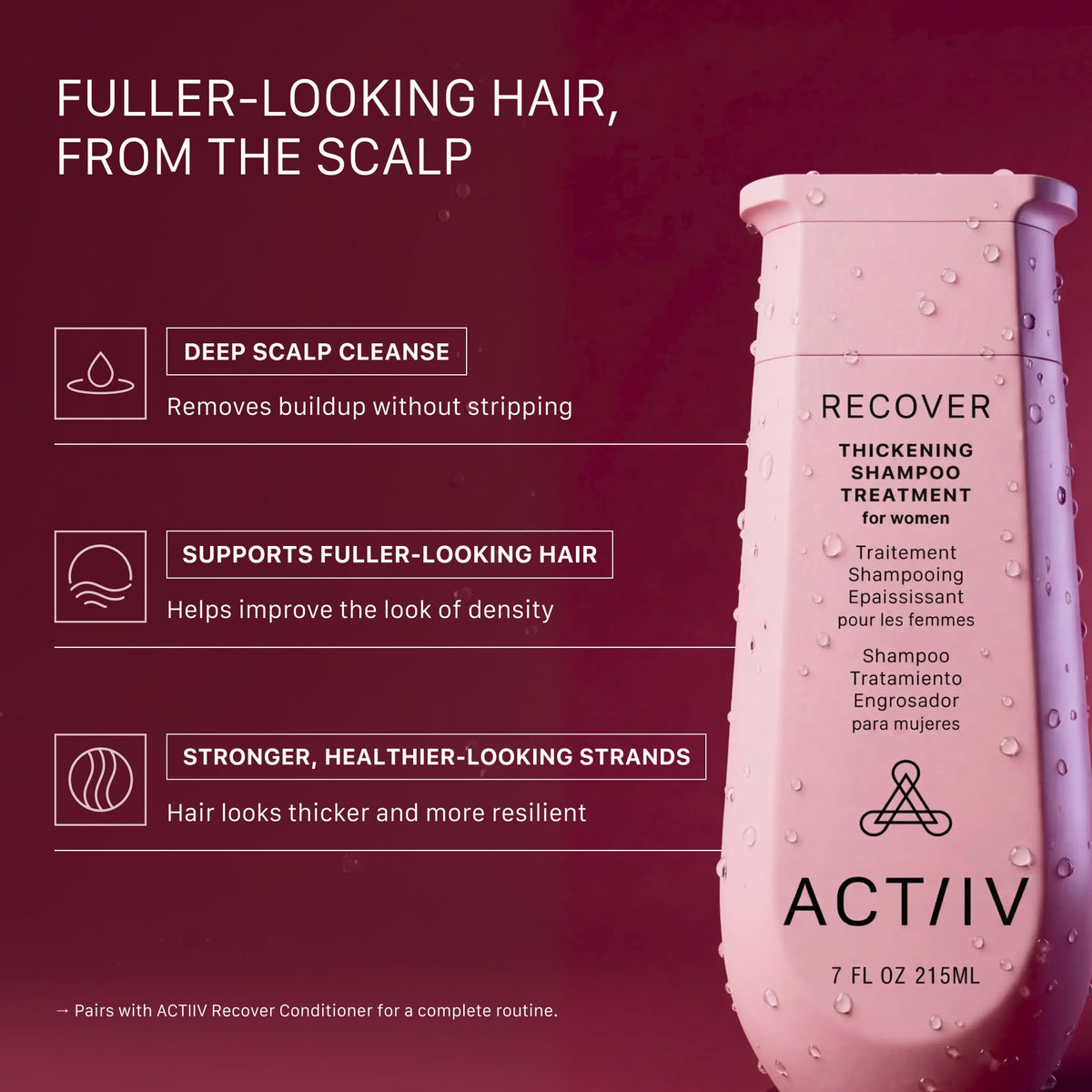 ACTIIV Recover Thickening Shampoo Treatment For Women | Supports the Appearance of Fuller, Healthier-Looking Hair, Supports Scalp Health, Plant-Based, Color-Safe, Vegan, All Hair Types, 215 mL / 7 oz
