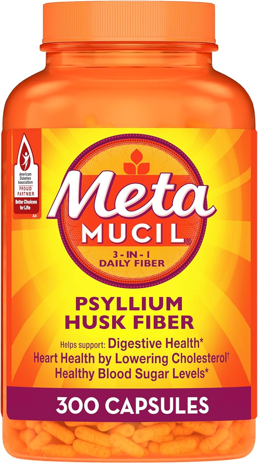 Metamucil, Psyllium Husk GLP-1 Friendly Fiber Capsules, 300 Capsules, 3-in-1 Fiber Supplement, Daily Psyllium Husk Fiber Capsules Help Support Digestive Health by Promoting Regularity*