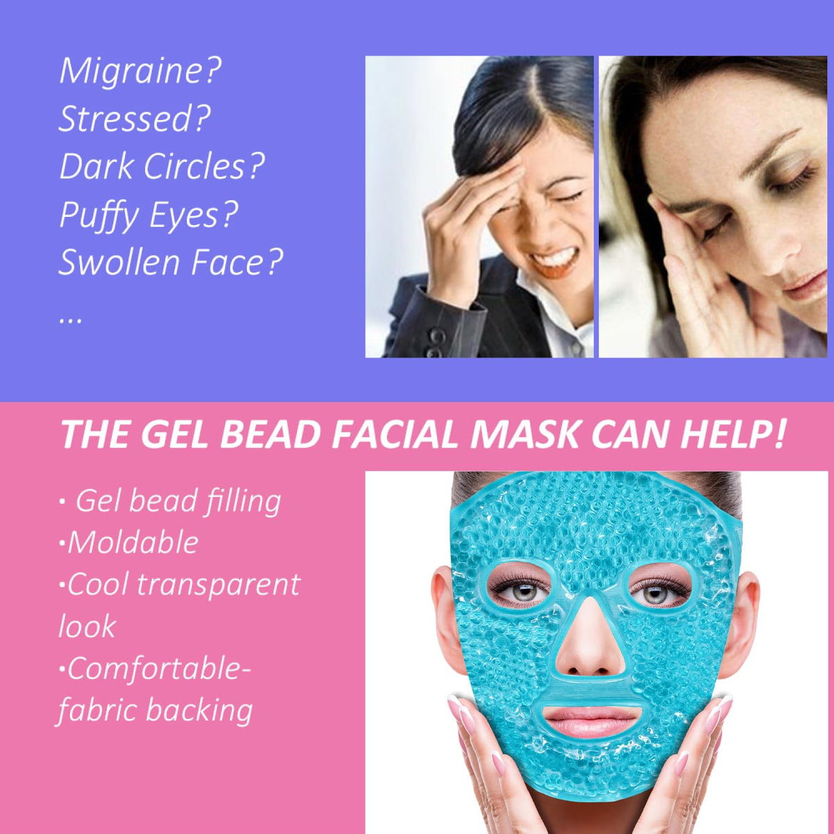 ZNÖCUETÖD Cold Face Eye Mask Ice Pack Reduce Facial Puff, Dark Circles, Hot Cold Compress Pack, Face SPA Gift for Woman Sleeping, Pressure, Headaches, Skin Care, Post Laser Cosmetic Care, Reversible