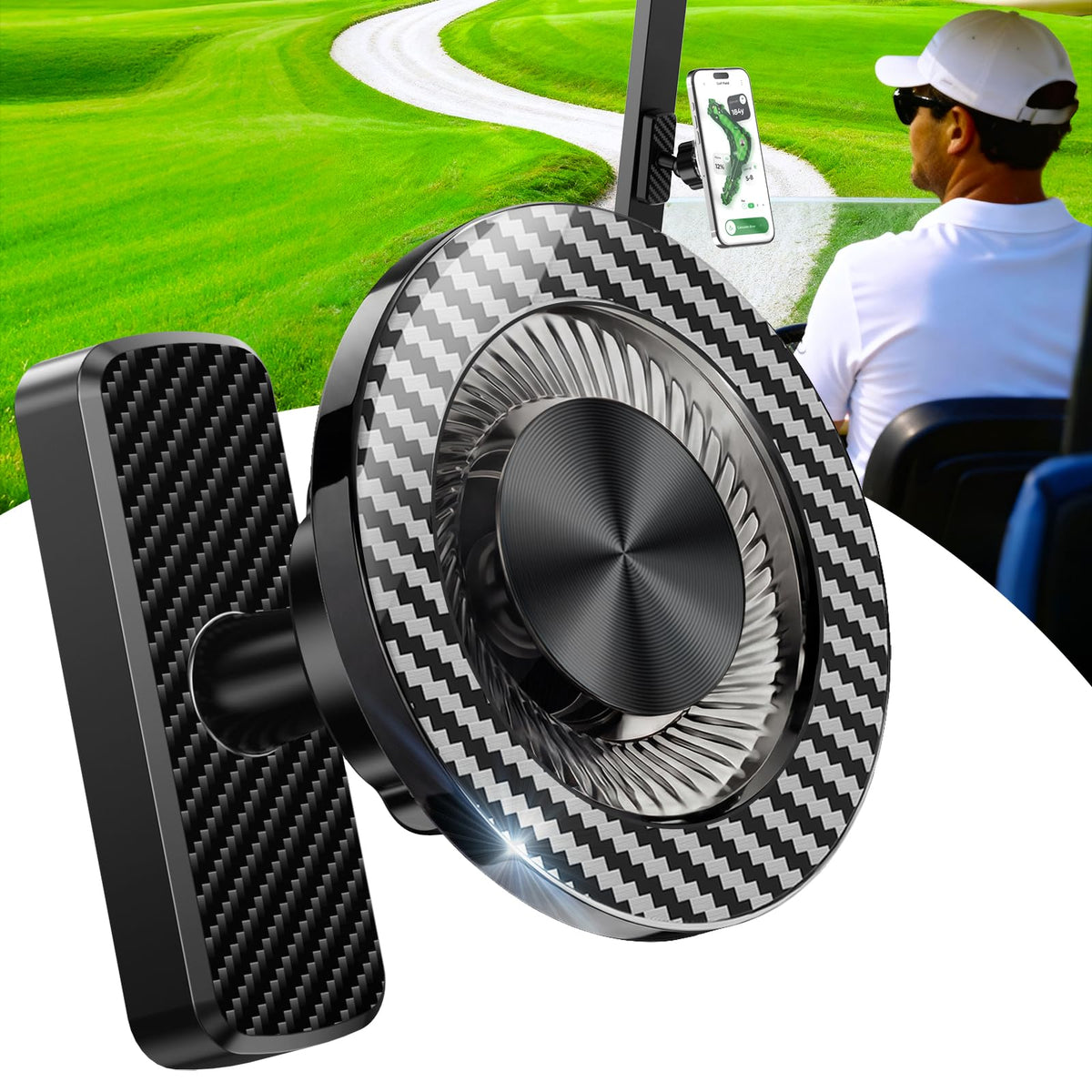 Black Magnetic Golf Cart Phone Holder, Golf Accessories Gifts for Men Dad Husband Unique, Birthday Golf Gifts for Men Him Boyfriend, 360° Rotation Phone Mount for Golf Cart, Golfers Must Haves Gadgets
