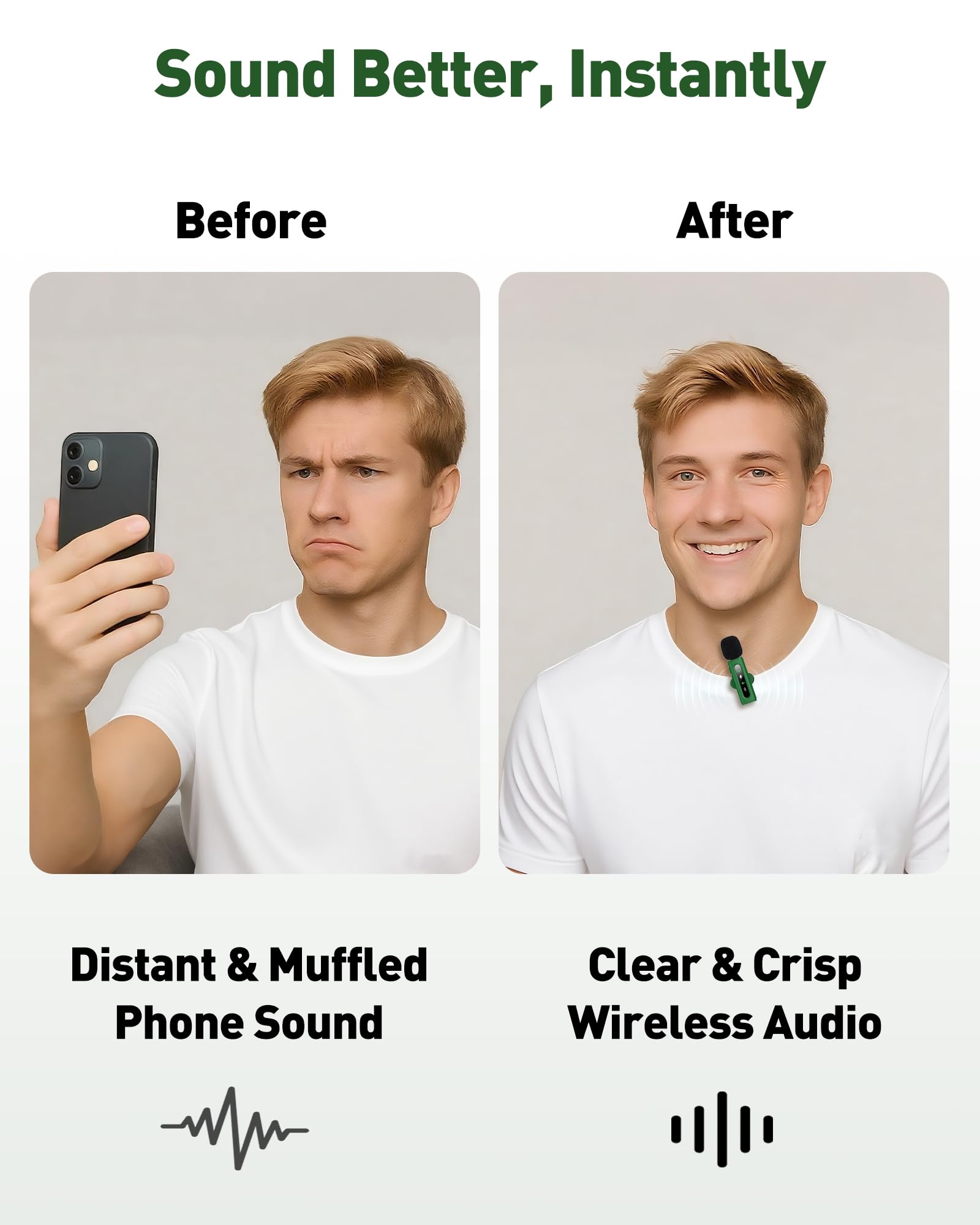 USB C Lavalier Microphone Wireless Mini Mic for Type-C Android Phone/Tablet/PC Video Recording Clip-on Mics with Rotatable Clip&Denoise Recording, Ideal for Vlog Tiktok Youtube Content Creator, Green