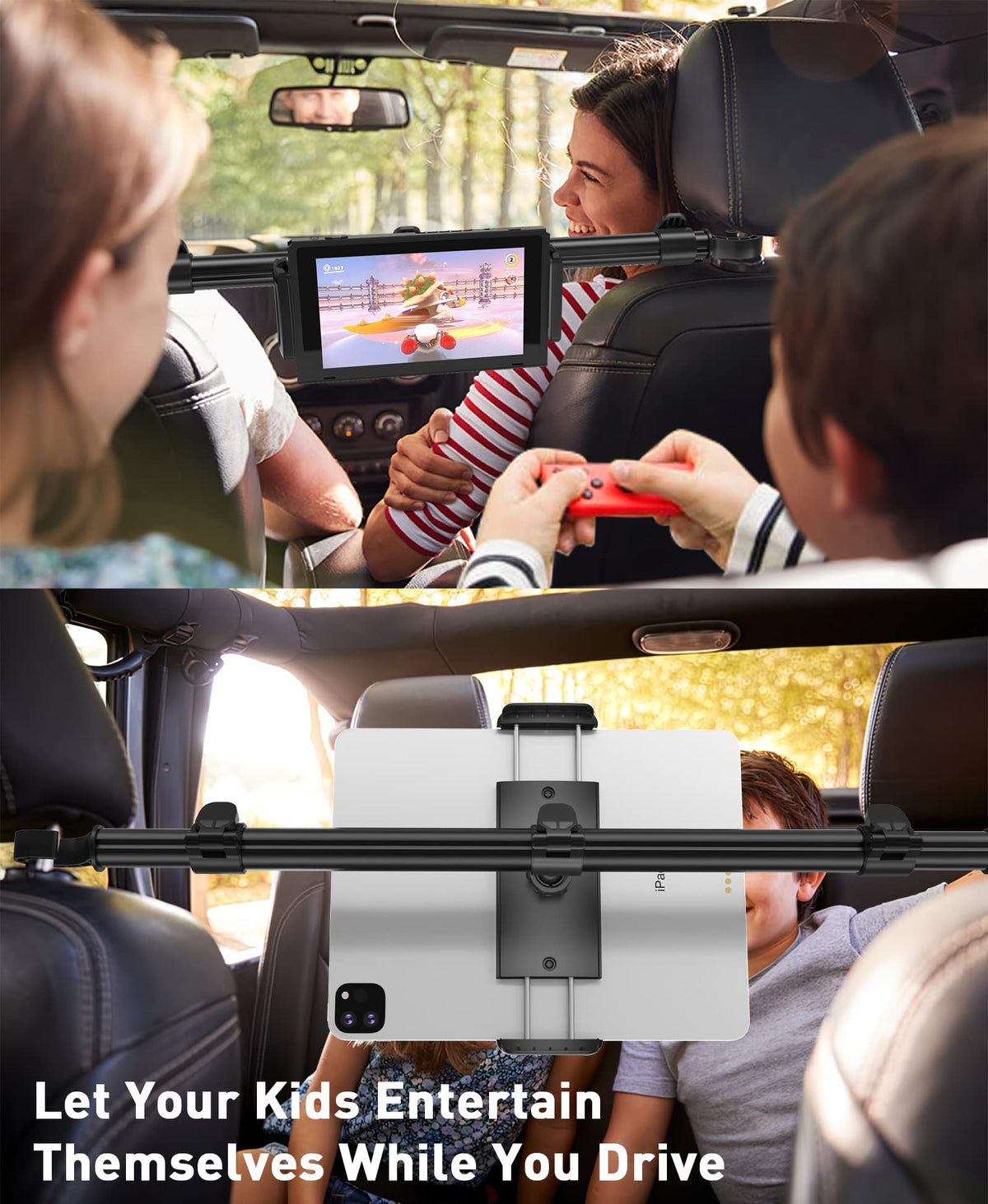 Tryone Car Tablet Holder Mount for iPad: Headrest Tablet Stand for Car Back Seat Compatible with iPad Pro Air Mini | Galaxy Tab | Kindle Fire HD | Switch OLED or Other 4.7-16.1" Devices
