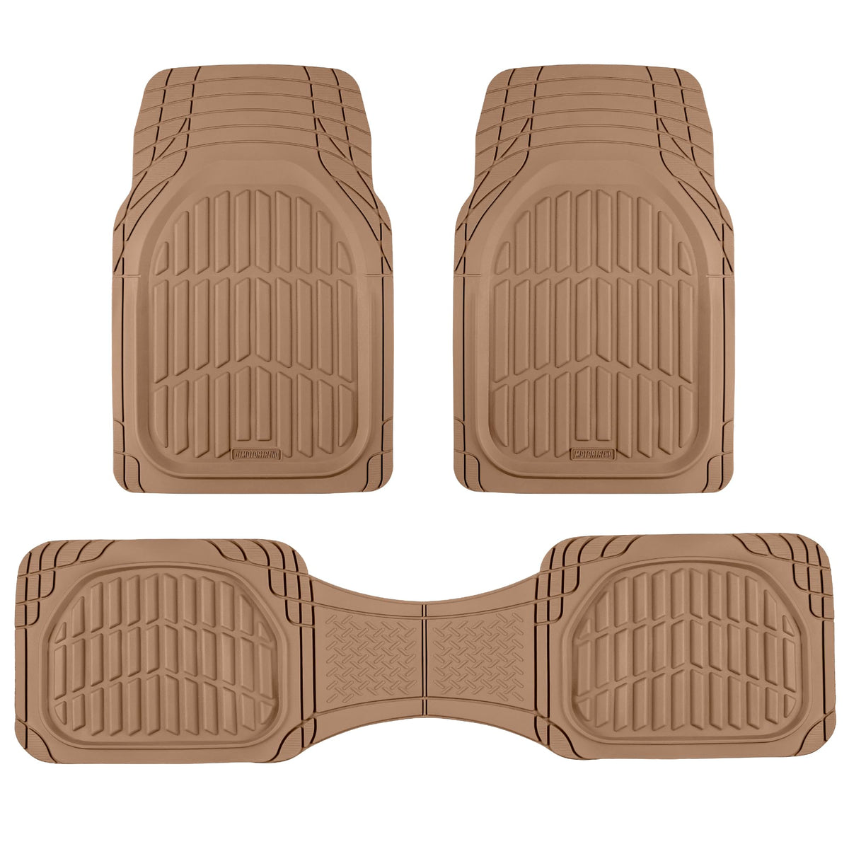 Motor Trend FlexTough LITE Rubber Car Mats Full Set - All Weather Floor Mats for Trucks, Cars & SUVs - Automotive Waterproof Beige Car Floor Mats for Cars Interior Accessories Universal Trim-to-Fit