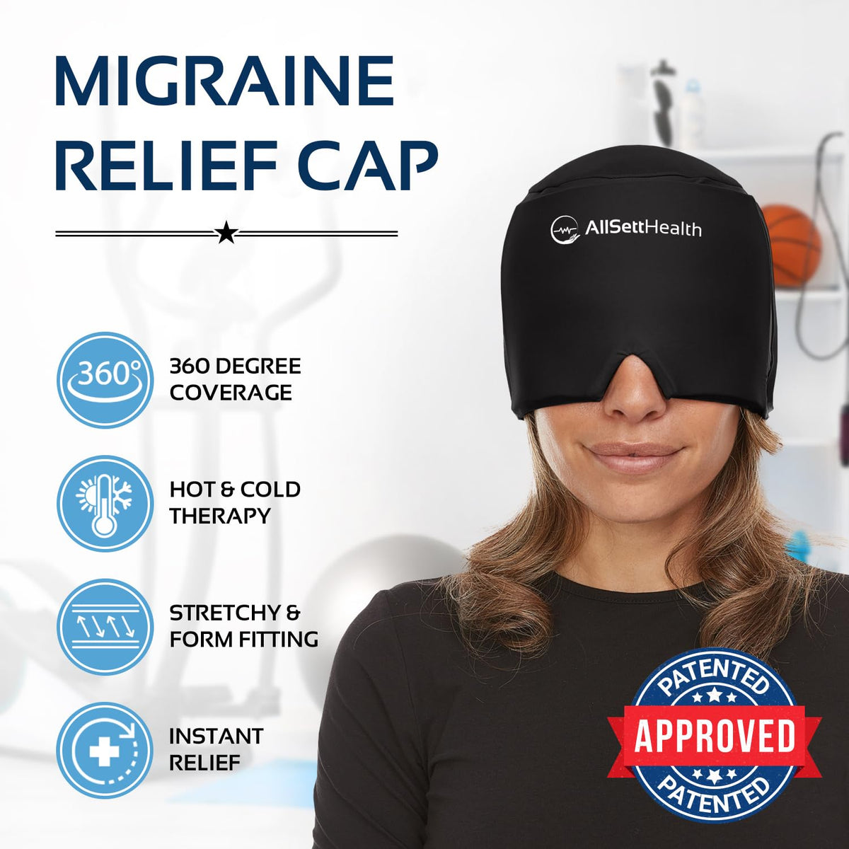2 Pack - Migraine Relief Cap Ice Head Wrap and Hat | Hot/Cold Gel Pack with Face and Eye Mask Compress for Headache Relief - Black 2 Pack