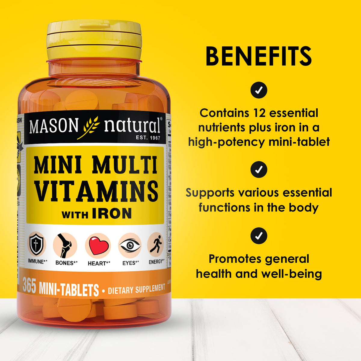 MASON NATURAL Mini Multivitamin with Iron, Gluten Free, 1 Year Supply