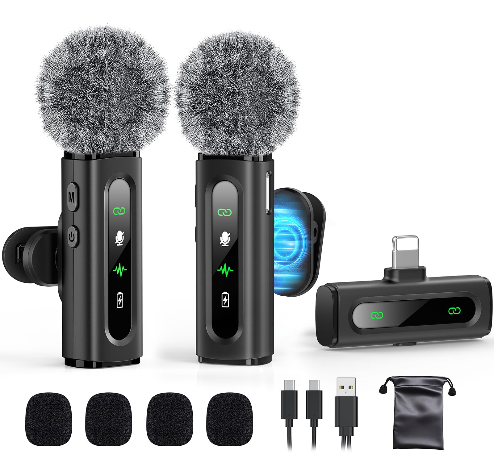 GoorDik Wireless Lavalier Microphone for iPhone Recording Clip-on Mini Mic for iPhone/for iPad Video Recording with Rotatable Clip&Denoise Recording, Portable Mic Set for Content Creators