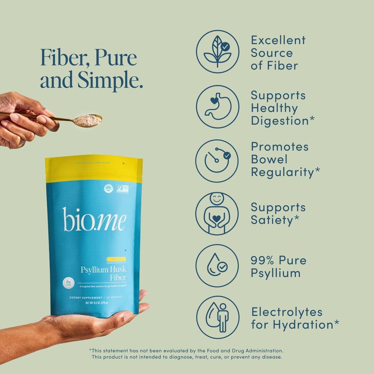Bio.me Psyllium Husk Fiber Powder - Lemonade, 30 Servings