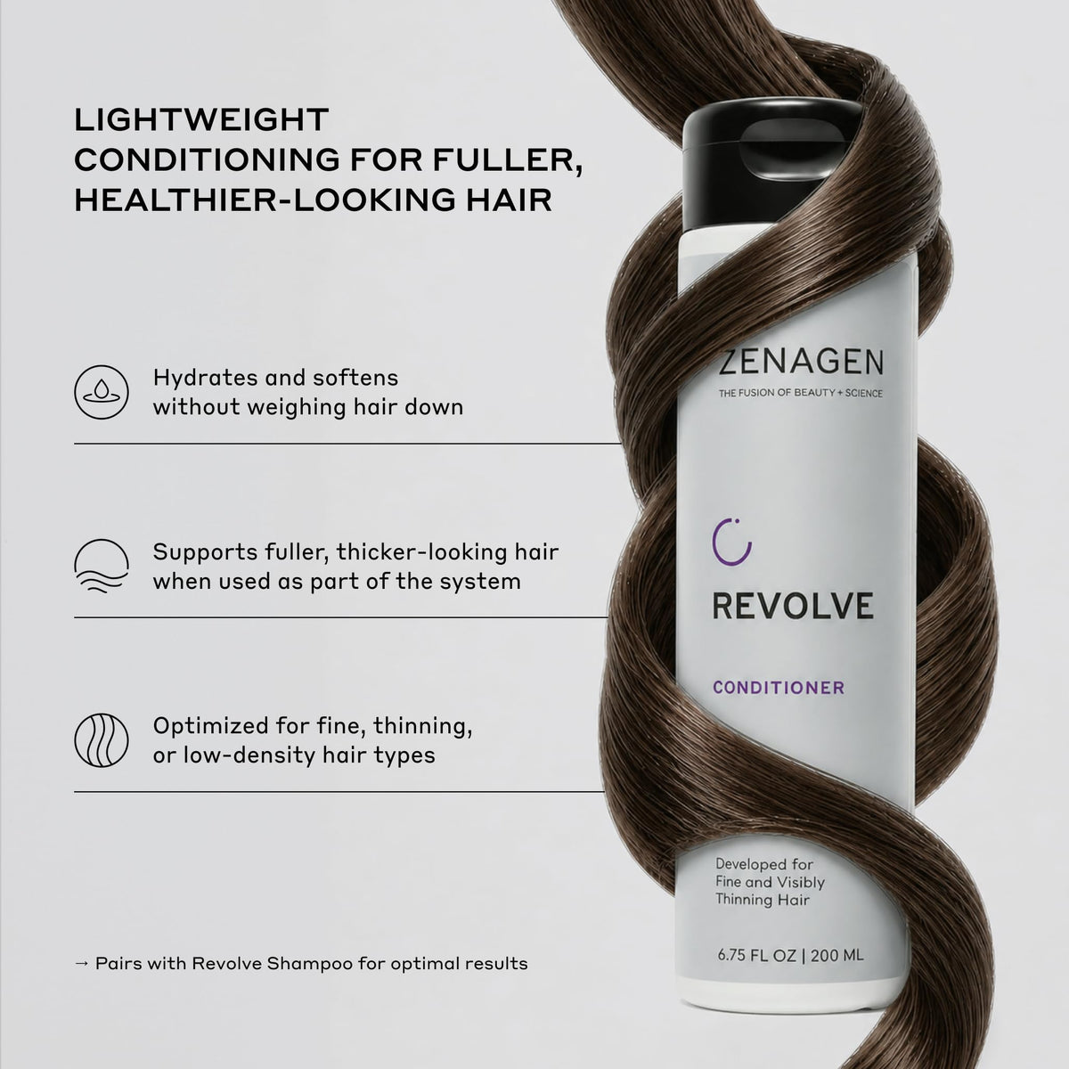ZENAGEN Revolve Conditioner (Unisex) | Supports Scalp Health & Appearance of Fuller, Healthier Hair, Developed for Fine & Visibly Thinning Hair, Plant-Based, Color-Safe, Vegan, 200 mL / 6.75 oz