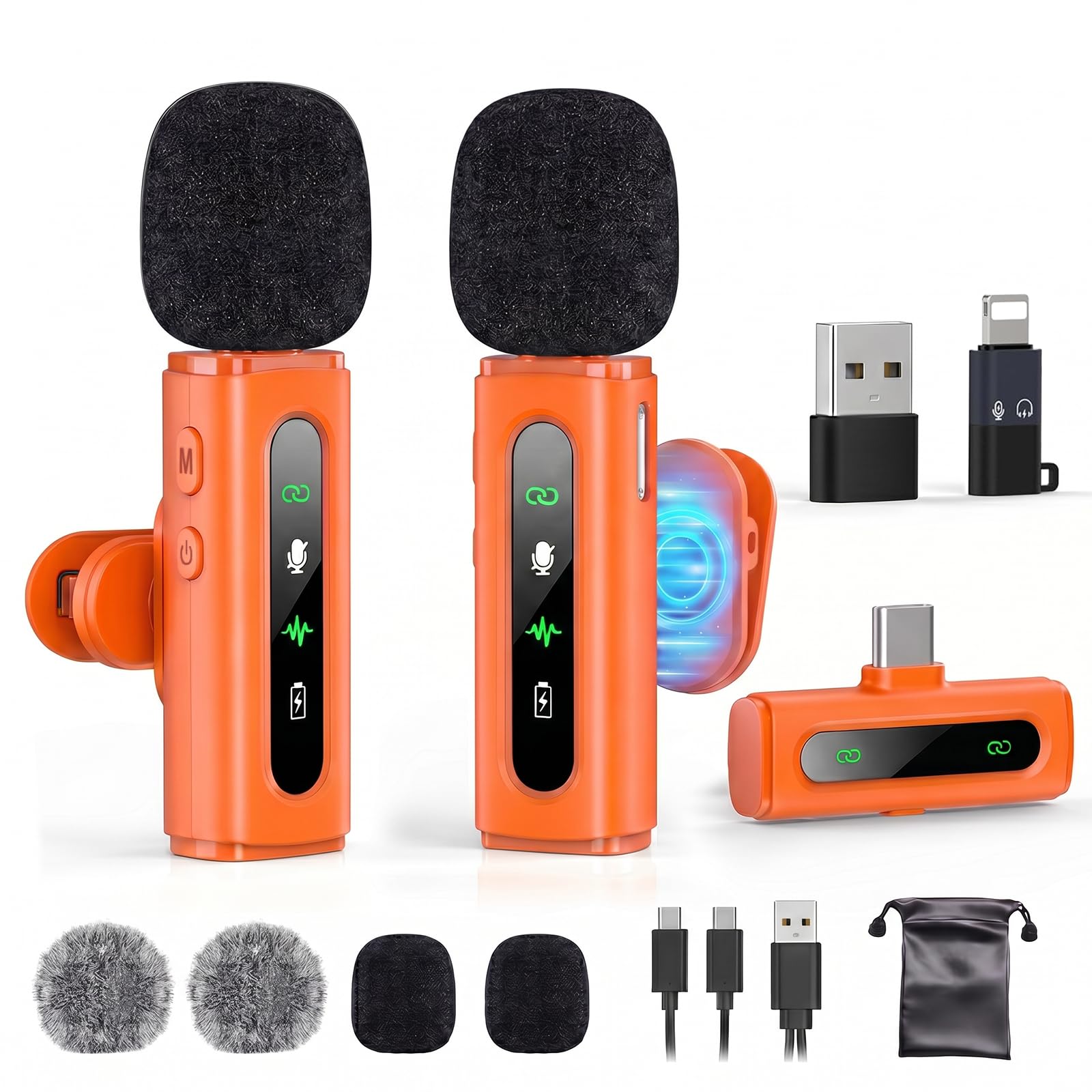 USB C Lavalier Microphone Wireless Mini Mic for Type-C Android Phone/Tablet/PC Video Recording Clip-on Mics with Rotatable Clip&Denoise Recording, Ideal for Vlog Youtube Content Creator, Orange