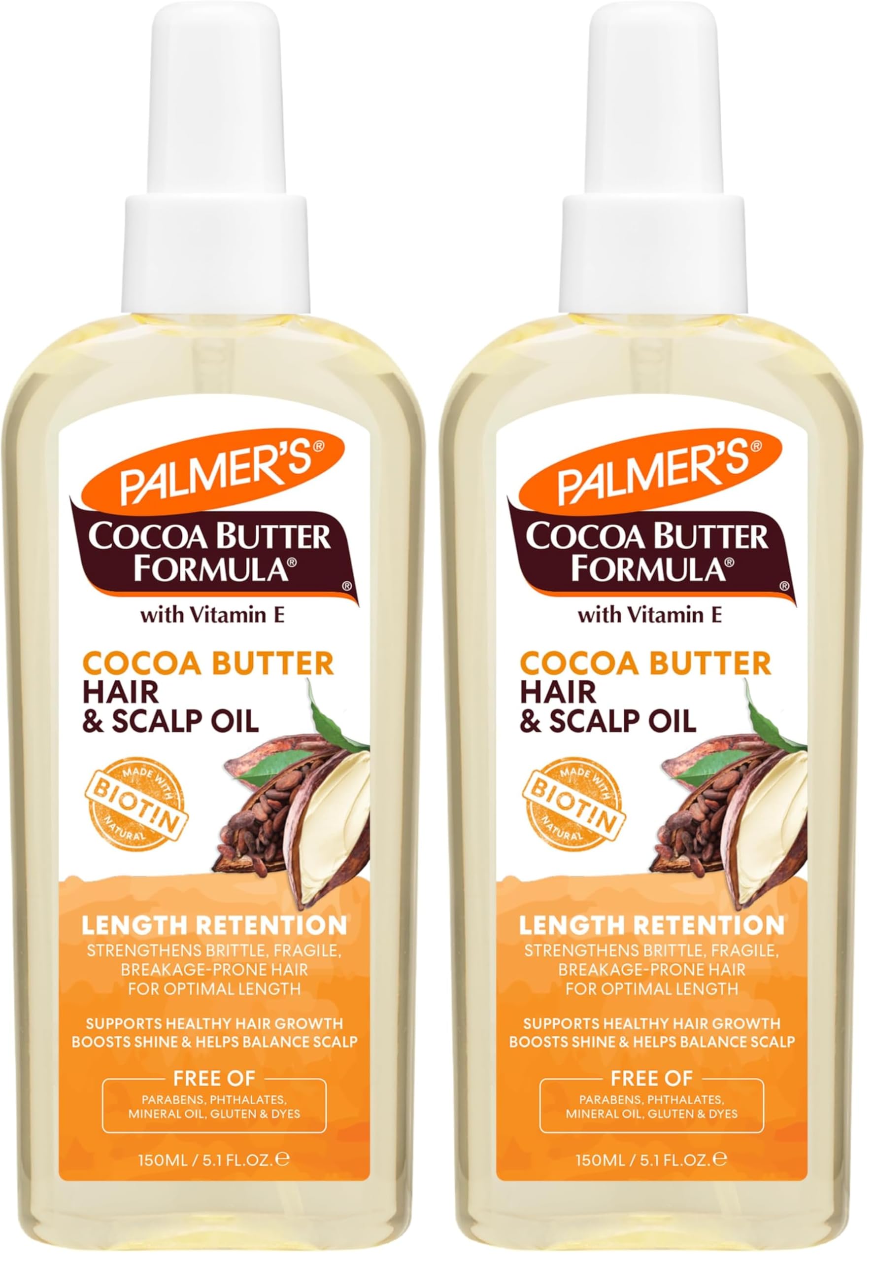 Palmer's Cocoa Butter & Biotin Length Retention Hair and Scalp Oil, 5.1 Fl Oz (Packaging May Vary), (Pack of 2)