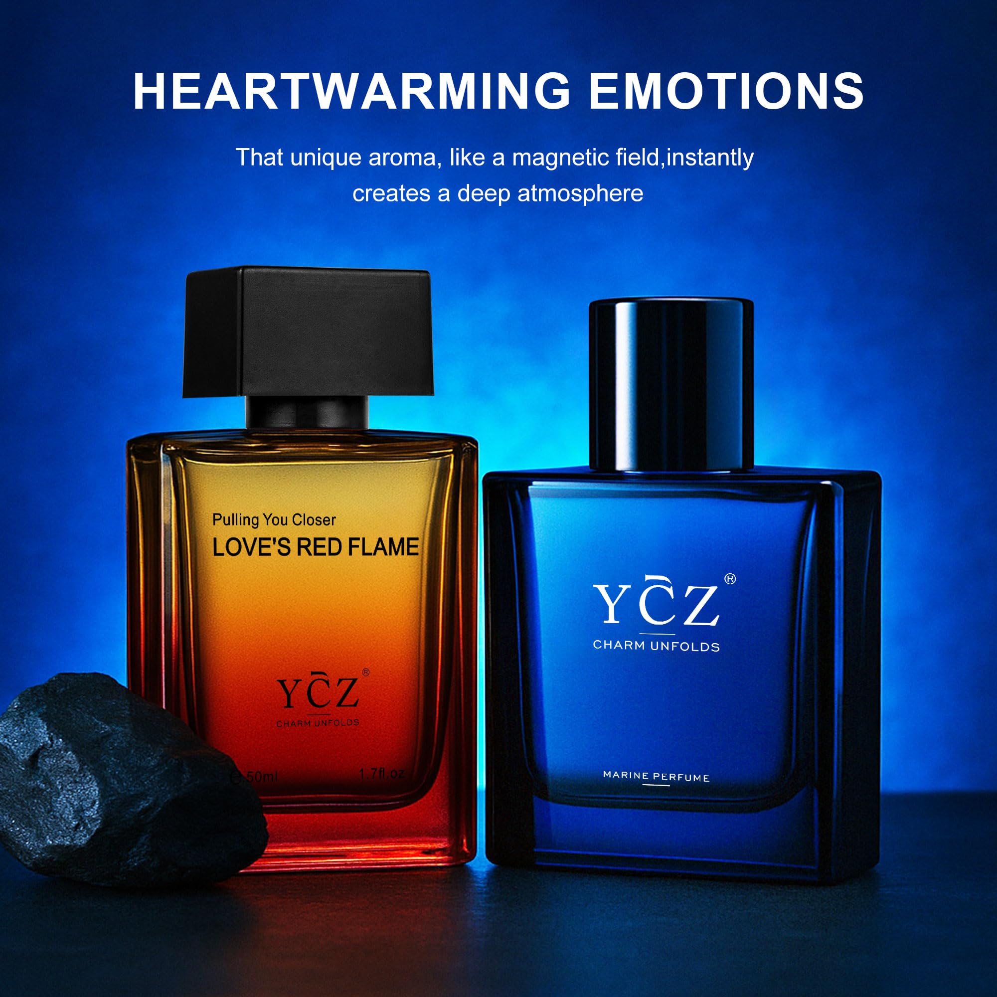 Ycz Men's Cologne Set, Marine & Borrowing Fire Fragrance Collection, 1.7 Fl Oz (50ml) Eau de Parfum, Long Lasting Oriental Woody Fragrance with Orange Notes, Men's Cologne Gift Set