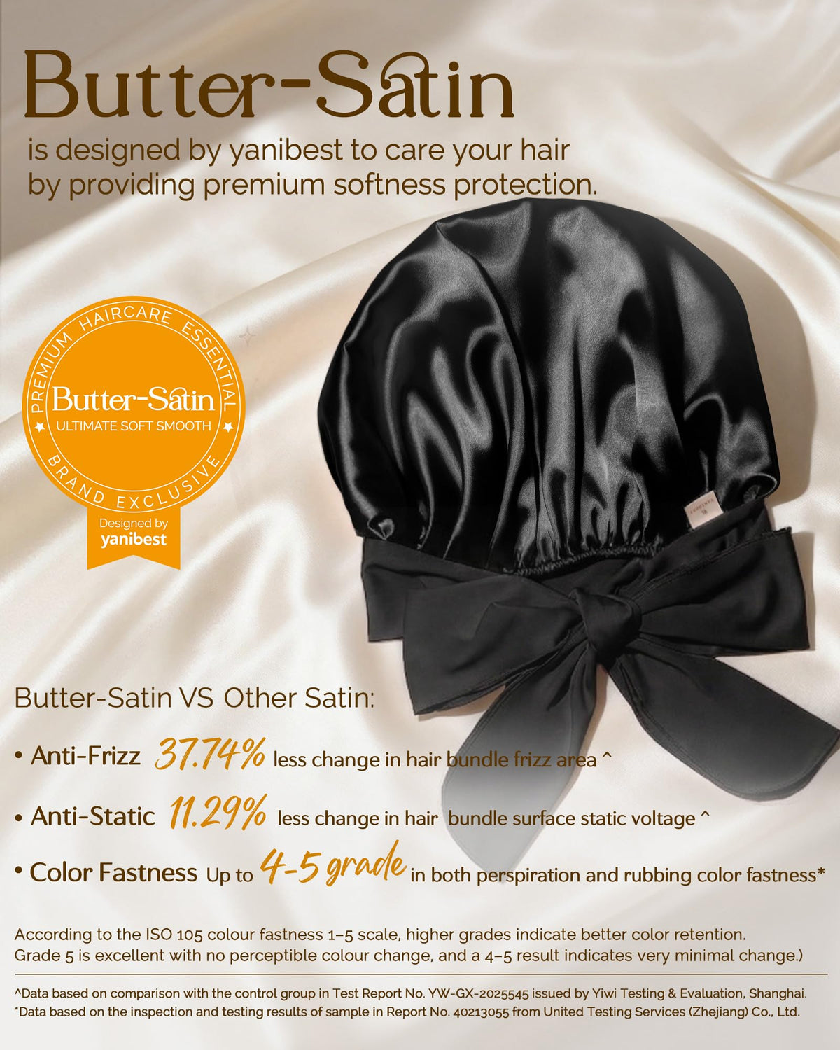 YANIBEST Adjustable Satin Bonnet for Sleeping Women Double Layer Hair Wrap Reduce Friction Prevent Frizz Natural Curly Hair, Black