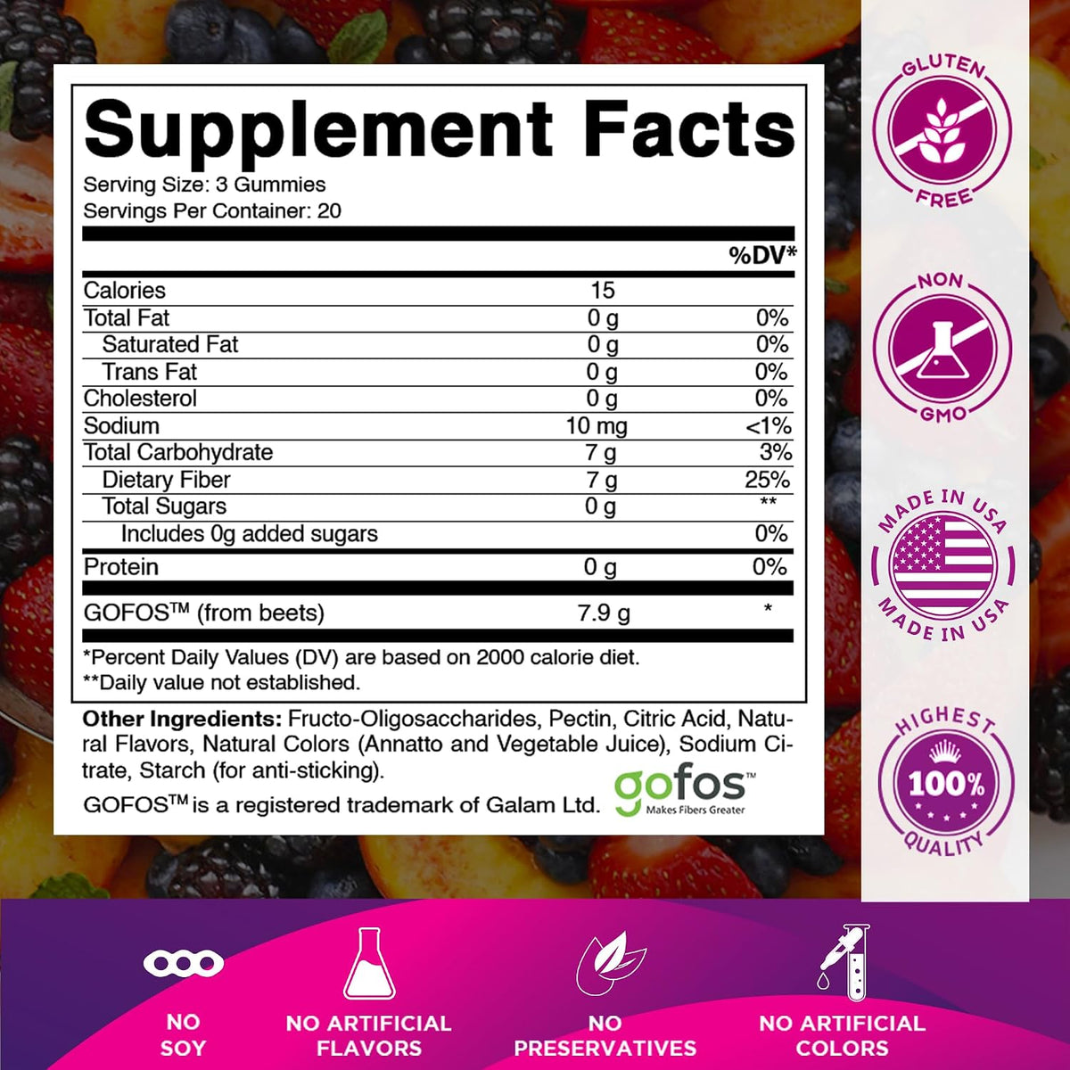 Vitamatic Extra Strength Prebiotic 7g Fiber, 60 Pectin-Based Gummies