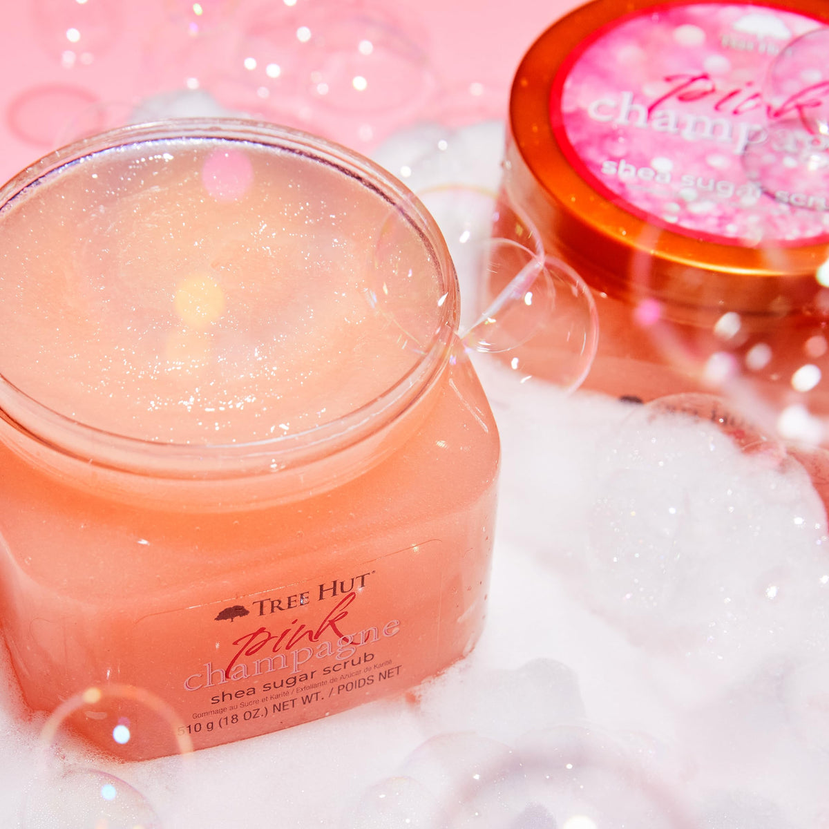 Tree Hut Pink Champagne Body Scrub, Exfoliating & Hydrating Sugar Scrub with Shea Butter & Essential Oils, Smooth Skin, Body Exfoliator For All Skin Types, Self Care Gifts for Women, Vegan, 18 Oz