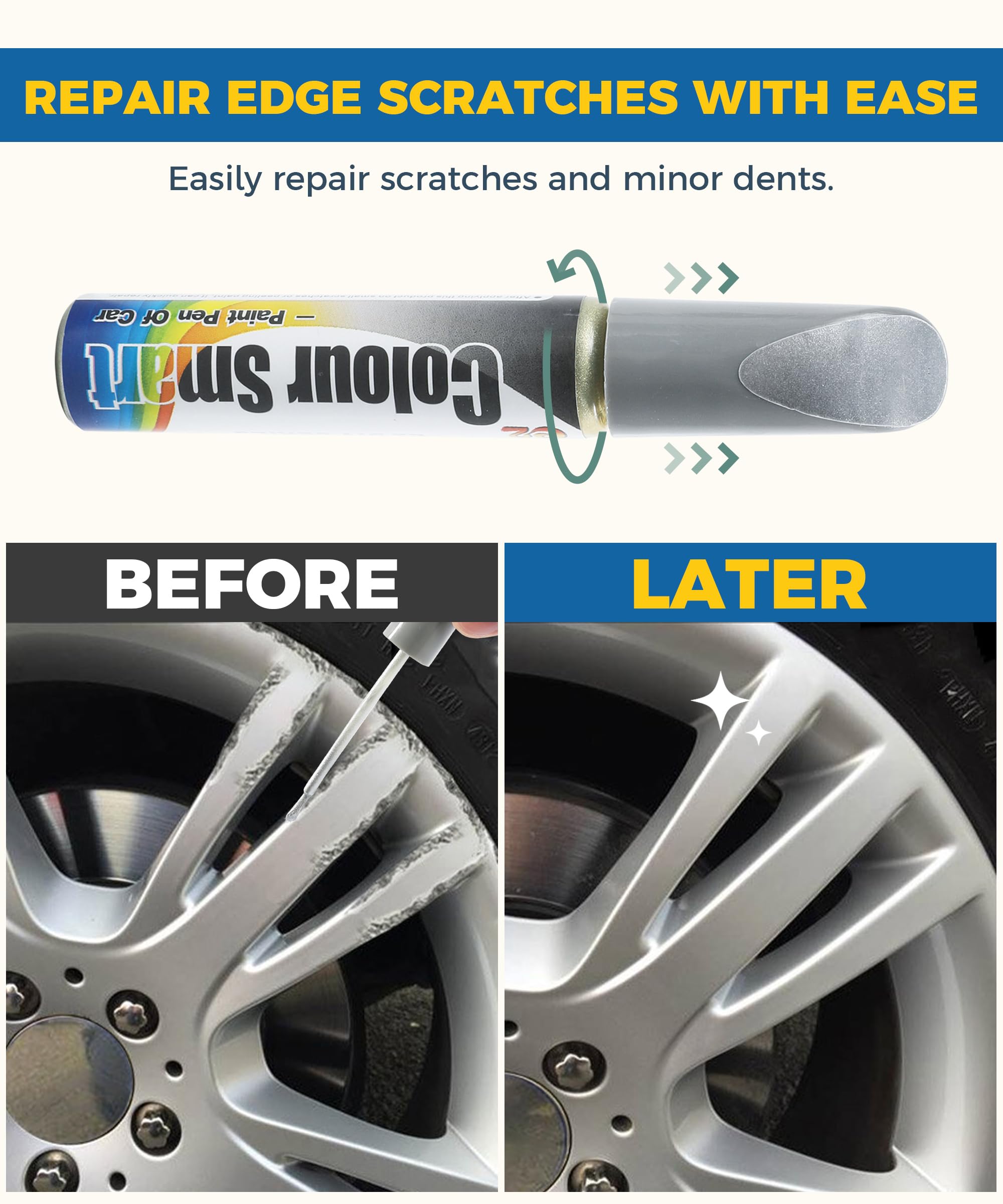 UBOG Touch Up Paint for Cars,Rim Paint,Car Accessories Wheel Paint,Auto Touch Up Paint,Car Scratch Remover Pen,Rim Scratch Repair,Car Paint Automotive Paint,Rim Paint for Car Wheel Repair (Silver)